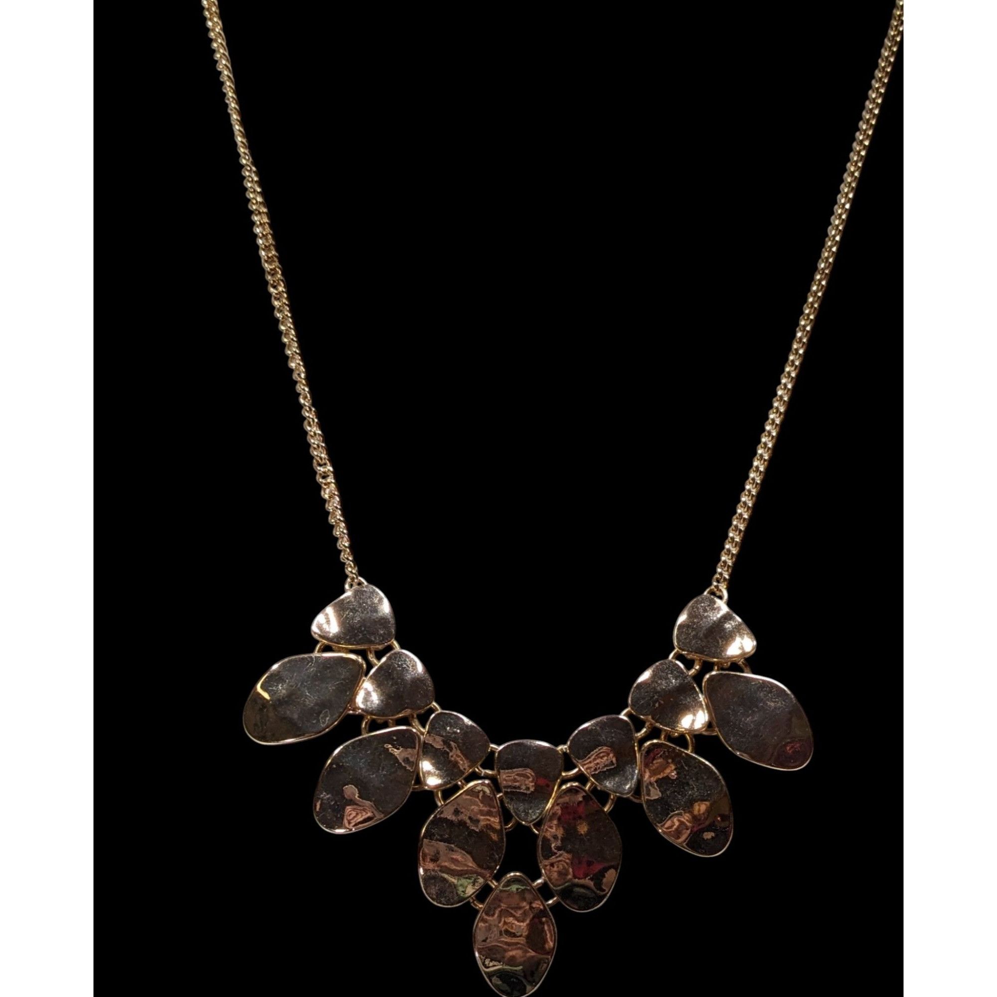Other Waterfall Bib Necklace Gold Tone With Hammered Metal Teardro Size ONE SIZE - 4 Thumbnail