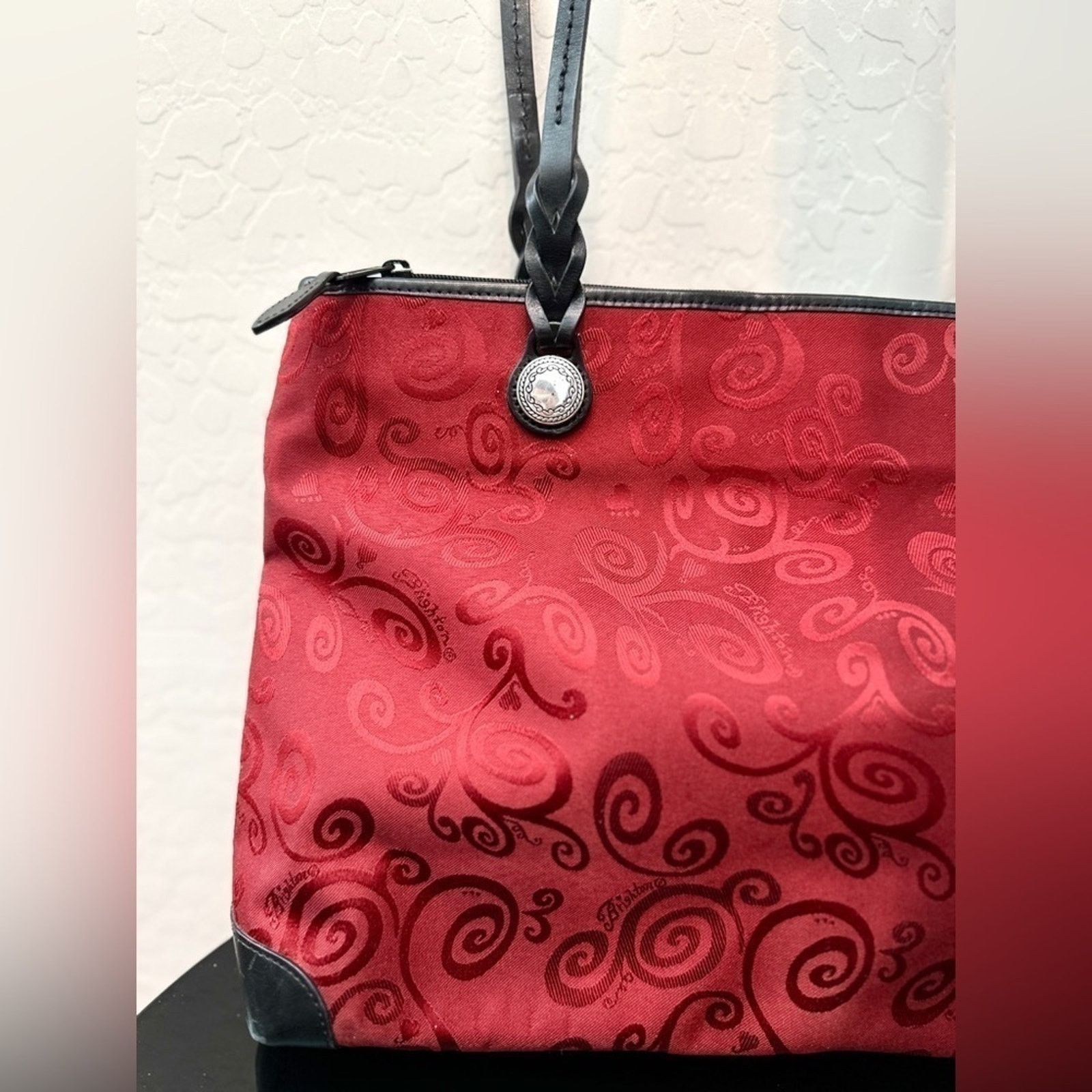 Brighton BRIGHTON | Black Leather Trimmed Red Print Tote Purse Size ONE SIZE - 3 Thumbnail