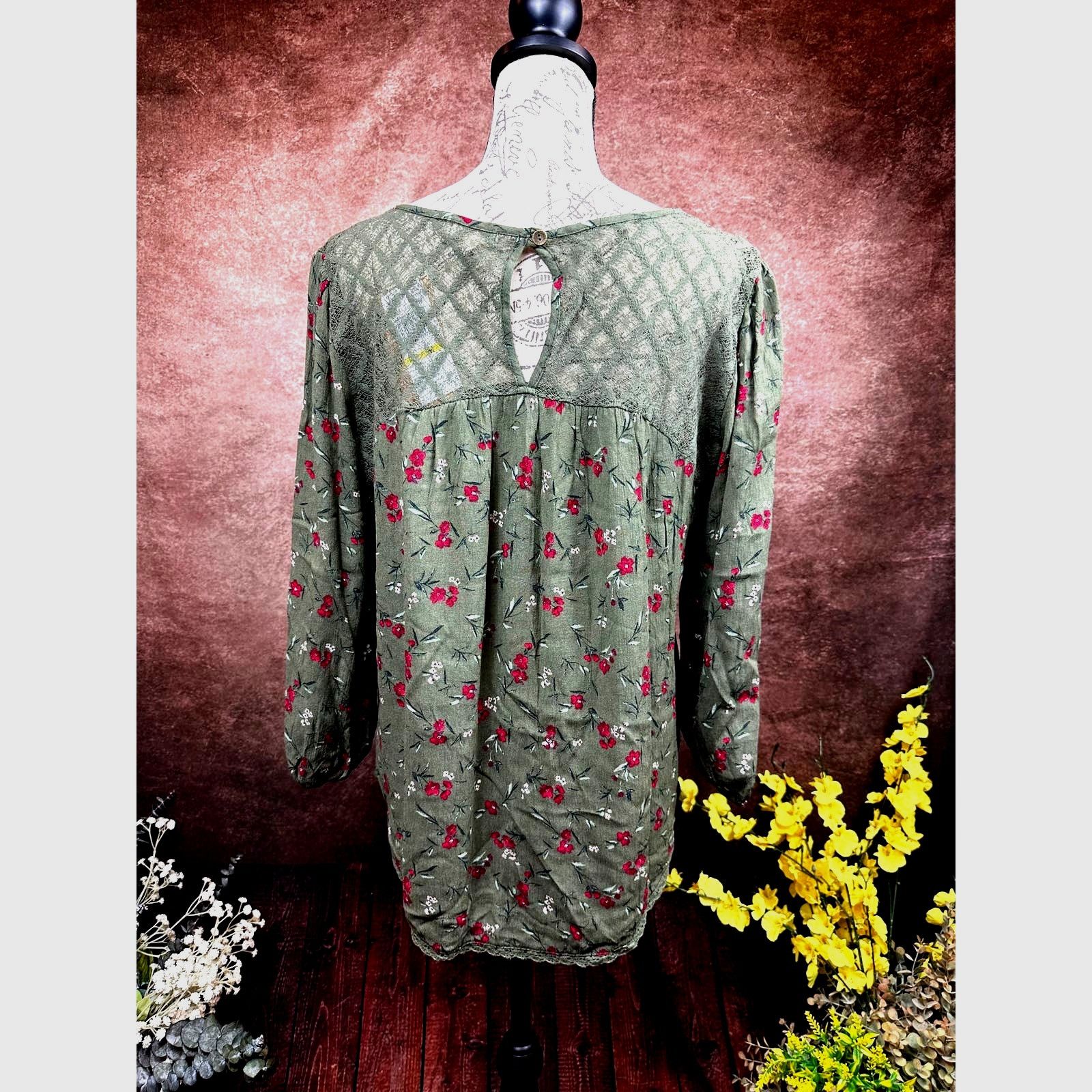 Other Mason & Belle Peasant Blouse Lace Accents Olive size M Size M / US 6-8 / IT 42-44 - 6 Thumbnail