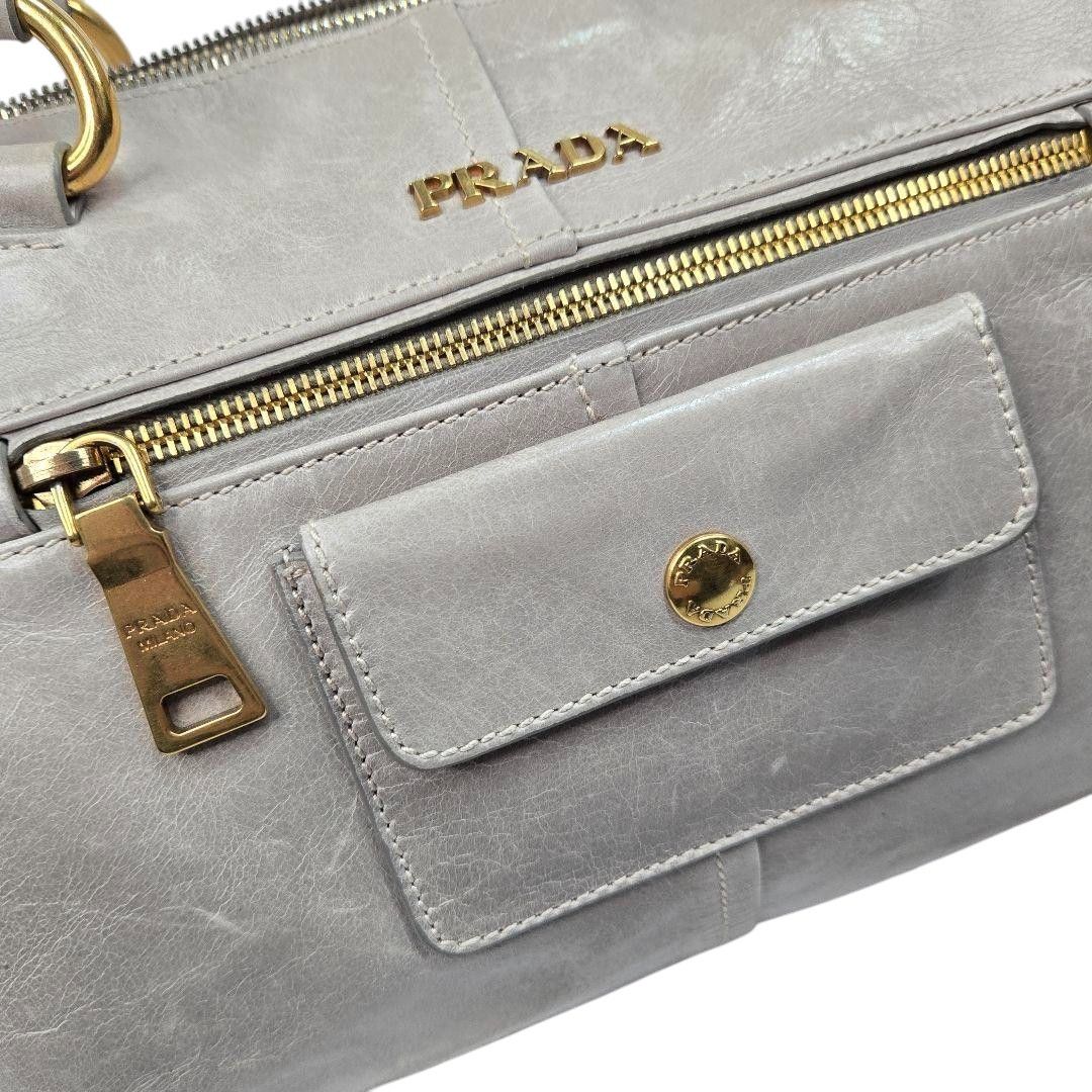 Prada Prada - Saffiano Handbag Gray Leather Gold Hardware Shoulder Size ONE SIZE - 2 Thumbnail