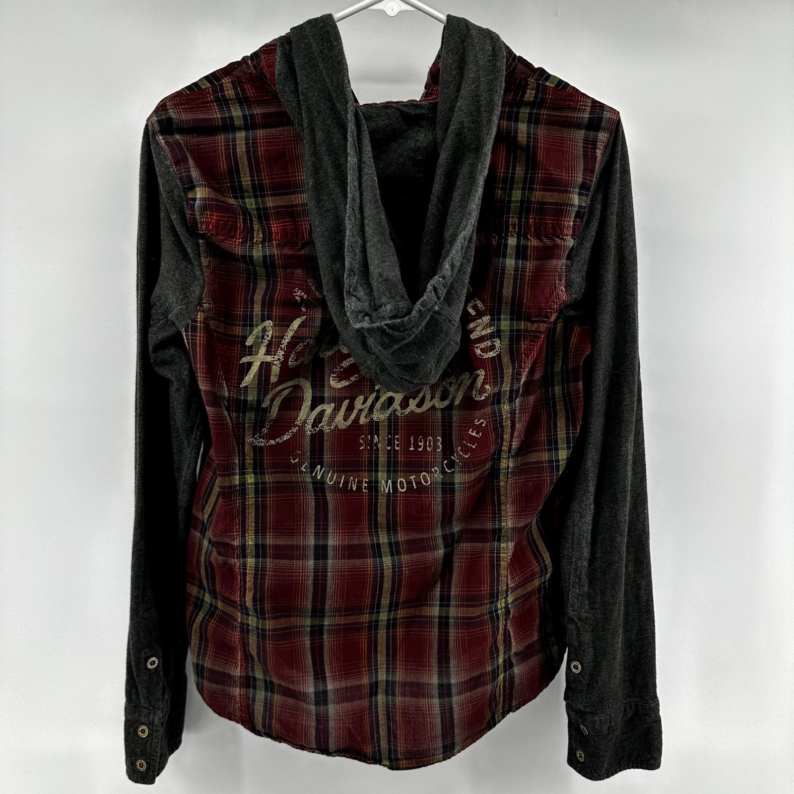 Harley Davidson Harley Davidson Hooded Shirt Plaid Button Mix Up Moto Biker Size L / US 10 / IT 46 - 6 Thumbnail