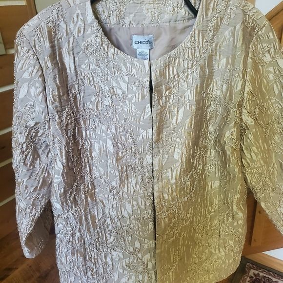 Other Chico's Champagne Embellished Allasendro Evening Event Lined Size L / US 10 / IT 46 - 3 Thumbnail