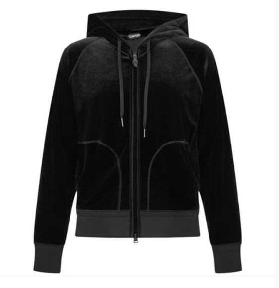 o1sm1stk0124 Velvet Hooded Jacket in Black