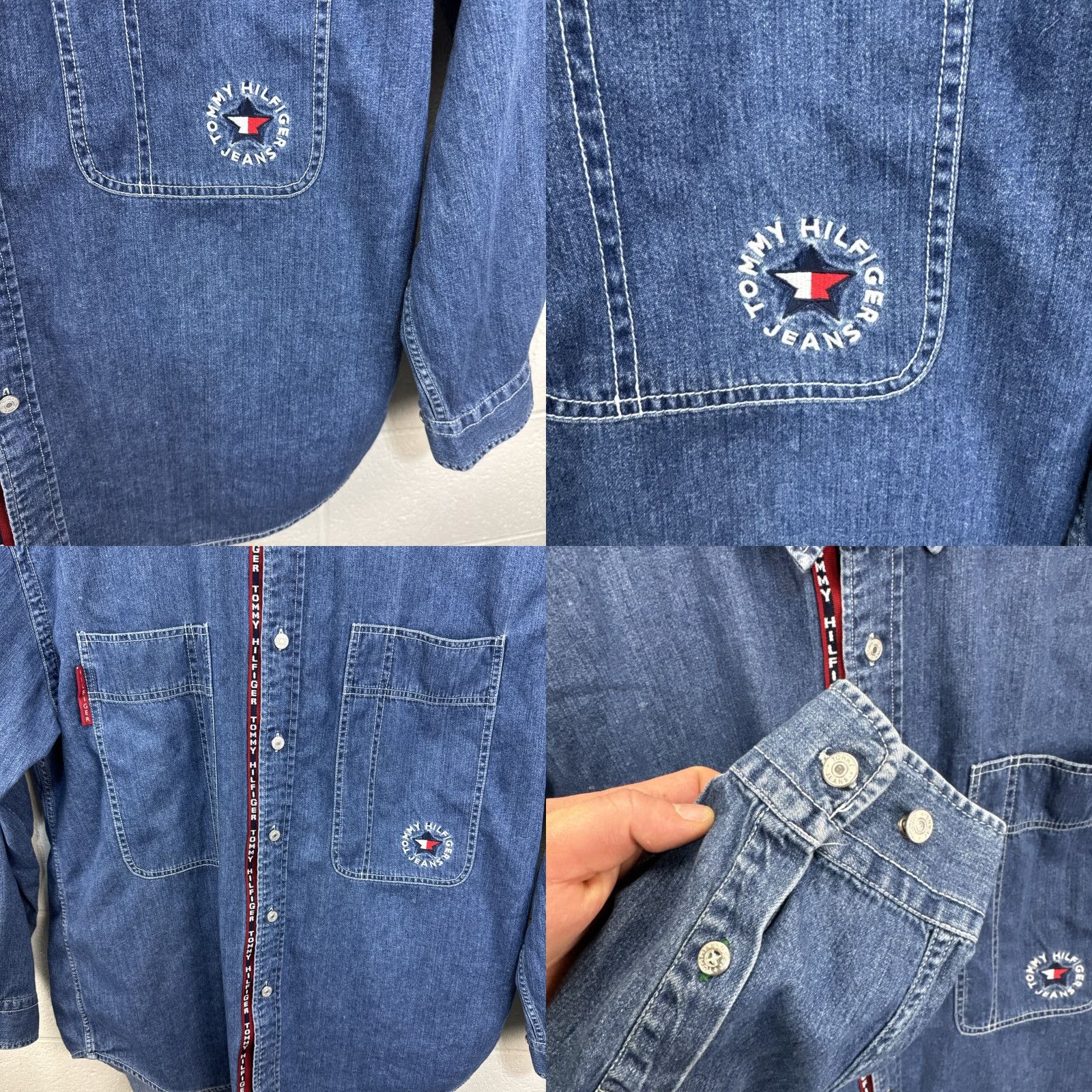 Tommy Hilfiger VINTAGE Tommy Hilfiger Shirt Mens XL Blue Denim Long Sleeve Button-Down Logo Size US XL / EU 56 / 4 - 8 Thumbnail