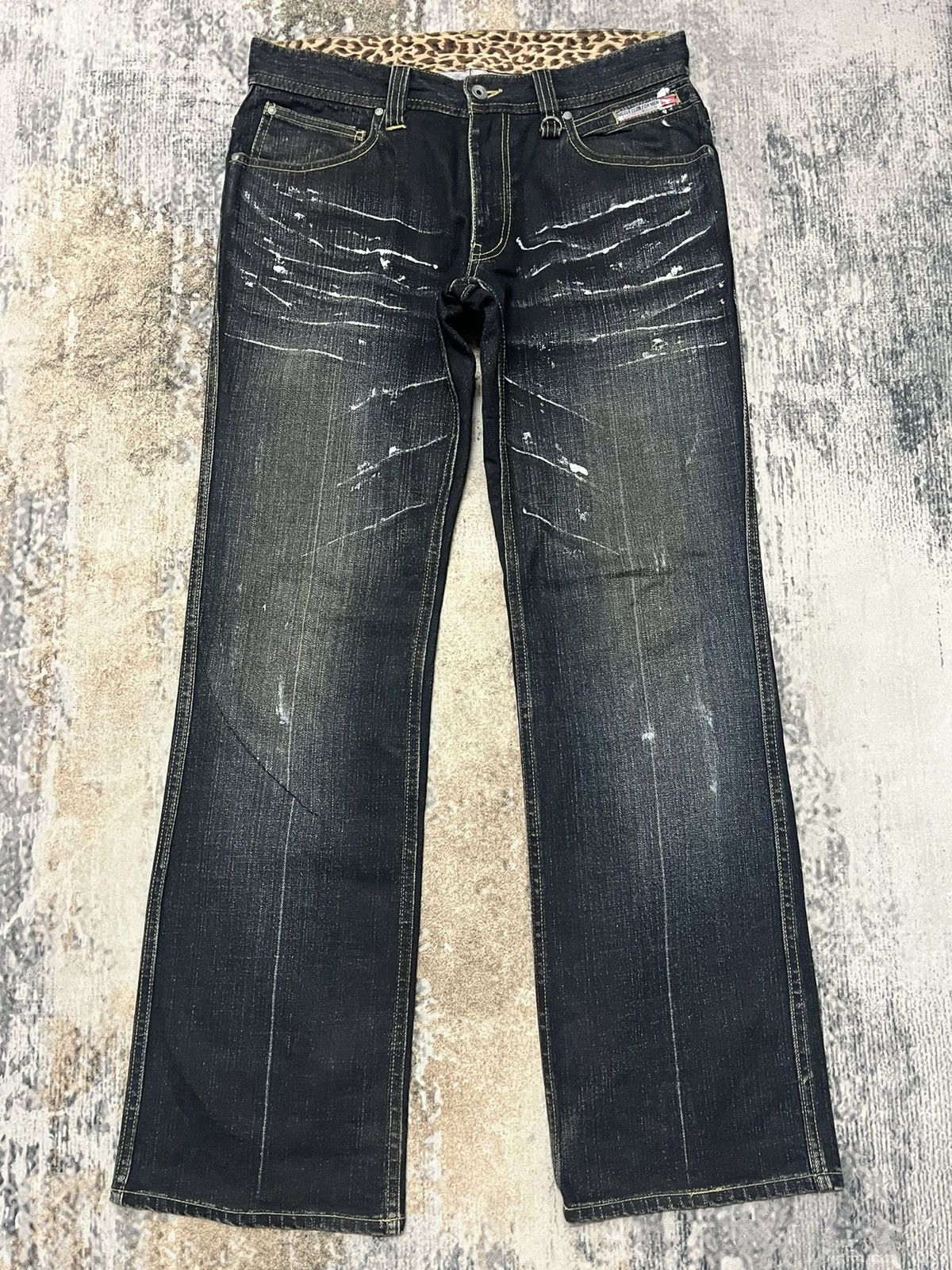 image of If Six Was Nine Nicole Club Men Leopard Black Denim Jeans Pant in Blue (Size 34)