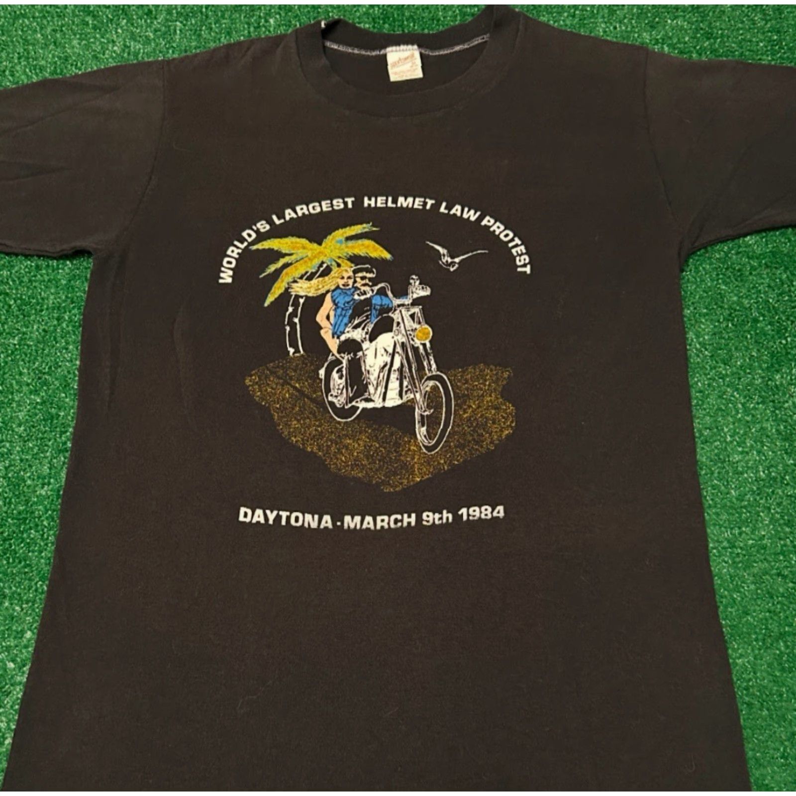 Vintage VINTAGE 80s Daytona Beach Biker Helmet Law Protest 1984 VTG Shirt M 3D Emblem Size US M / EU 48-50 / 2 - 4 Thumbnail