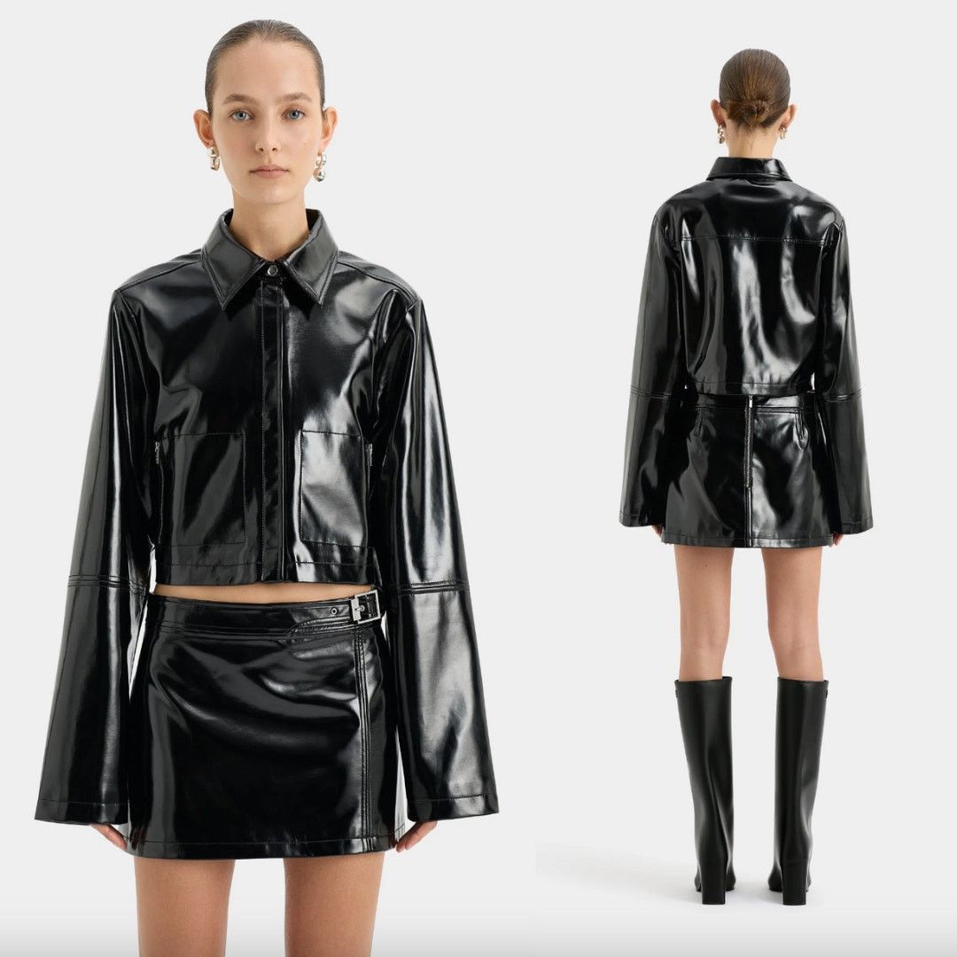SIR. SIR. | Midnight Crop Black Patent Leather Jacket XS/S Size XS / US 0-2 / IT 36-38 - 3 Thumbnail