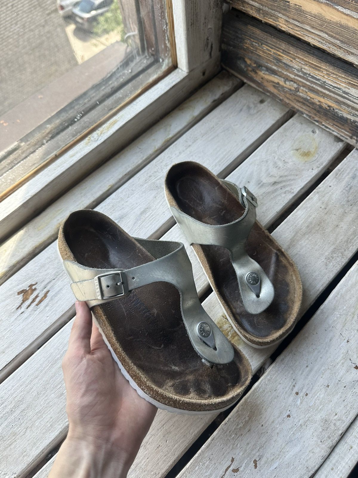 Birkenstock 🚨Vintage Birkenstock 38 silver Luxe Sandals rare slides Size US 8 / IT 38 - 1 Thumbnail