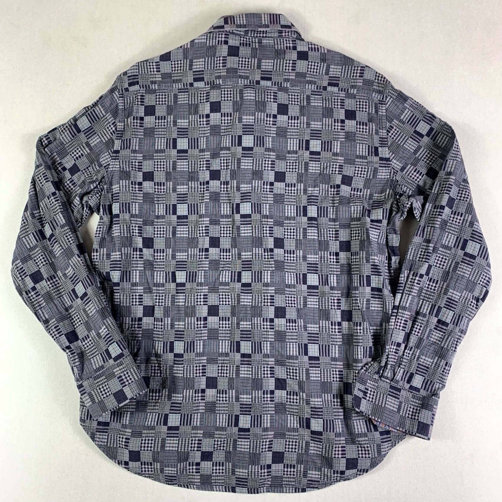 Robert Graham Robert Graham Shirt Men Large Gray Patchwork Button-Up Long Sleeve Cotton Plaid Paisley Flip Cuff Classic Fit Size US L / EU 52-54 / 3 - 7 Thumbnail