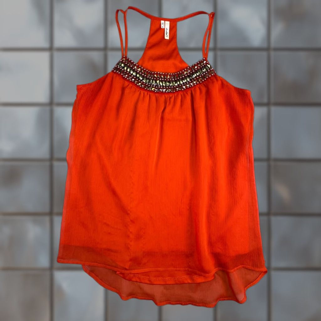 Vintage Studio Y Tank Top Women's M Orange Beaded Sequin Racerback Chiffon Camisole Party Casual Bohemian Beach Summer Vintage No Size M / US 6-8 / IT 42-44 - 1 Thumbnail