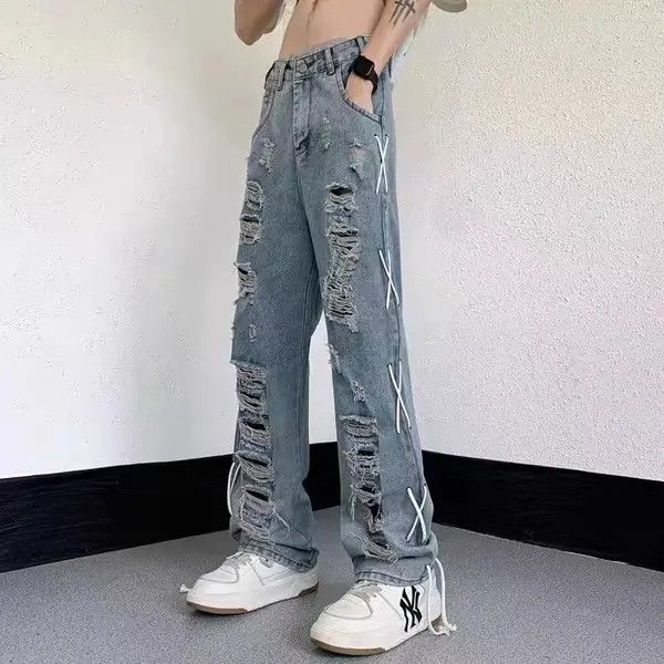 VIBE Street design ripped side drawstring straight-leg jeans Size US 32 / EU 48 - 1 Thumbnail