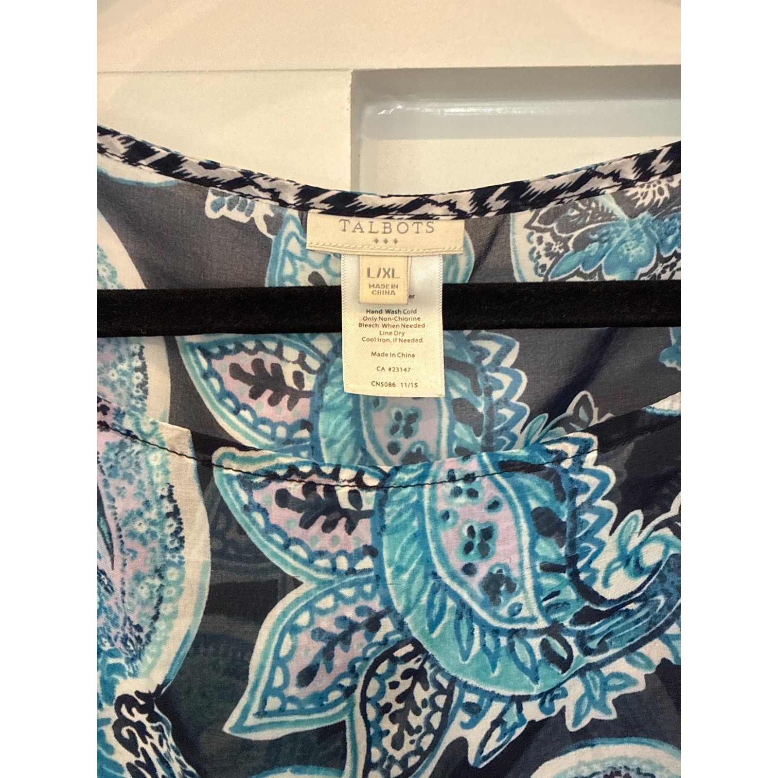 Talbots Talbots Poncho Style Semi-Sheer Blue Paisley Blouse, L/XL Size L / US 10 / IT 46 - 4 Thumbnail
