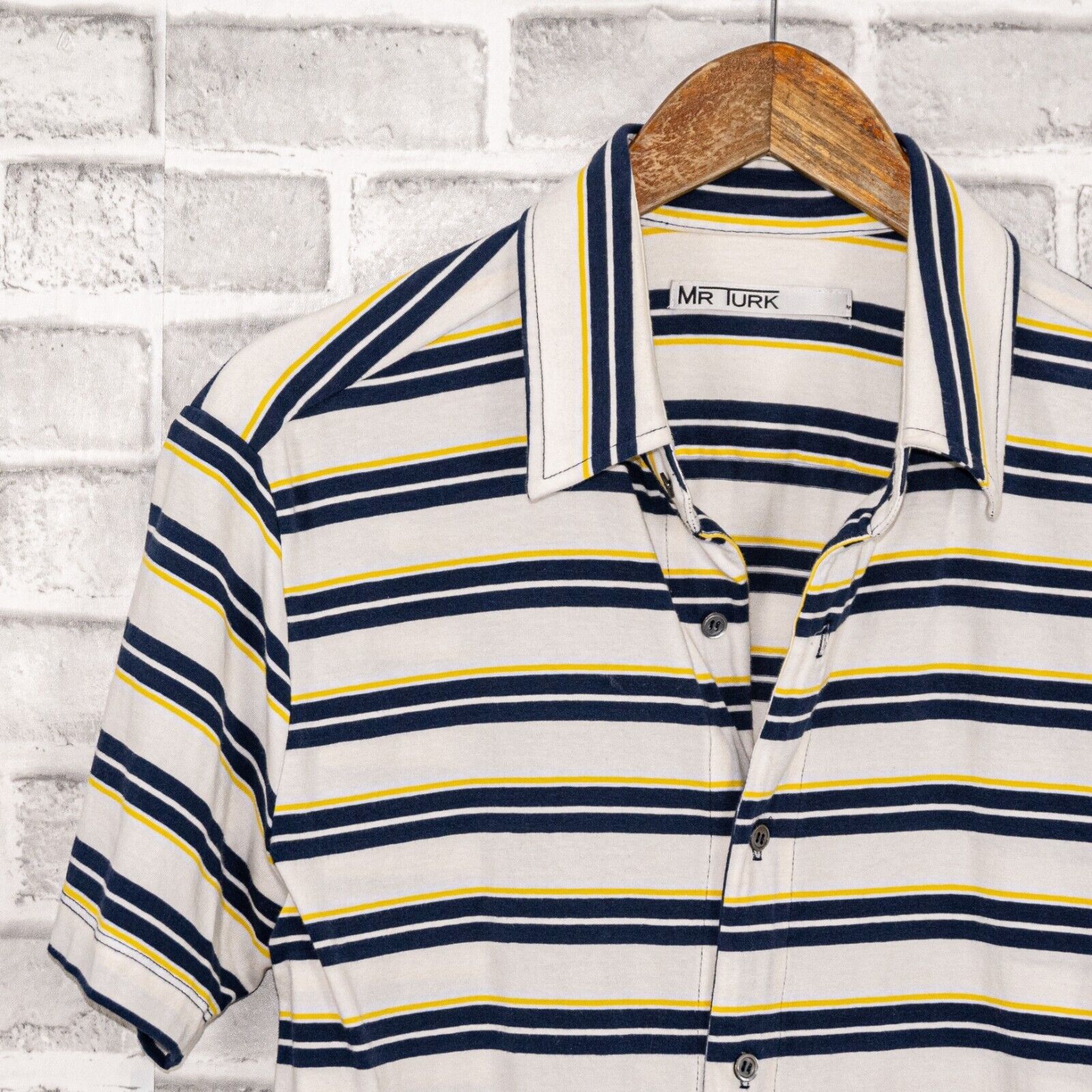 Mr Turk MR TURK Men's Short Sleeve Button up shirt Jersey Striped Size US M / EU 48-50 / 2 - 3 Thumbnail