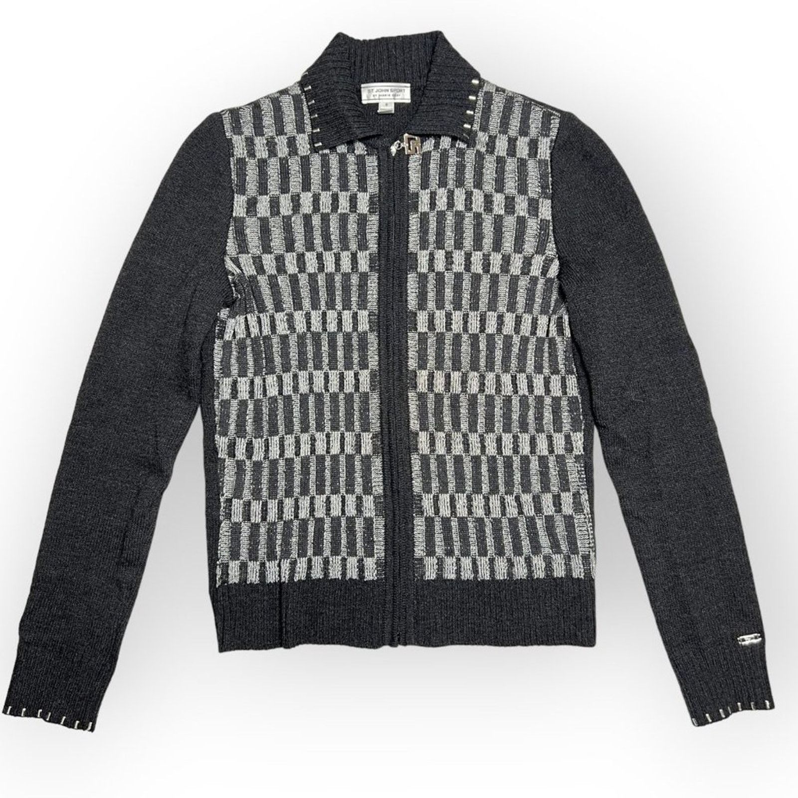 Other St. John Sport Marie Gray Wool Cardigan Studded S Size S / US 4 / IT 40 - 1 Thumbnail