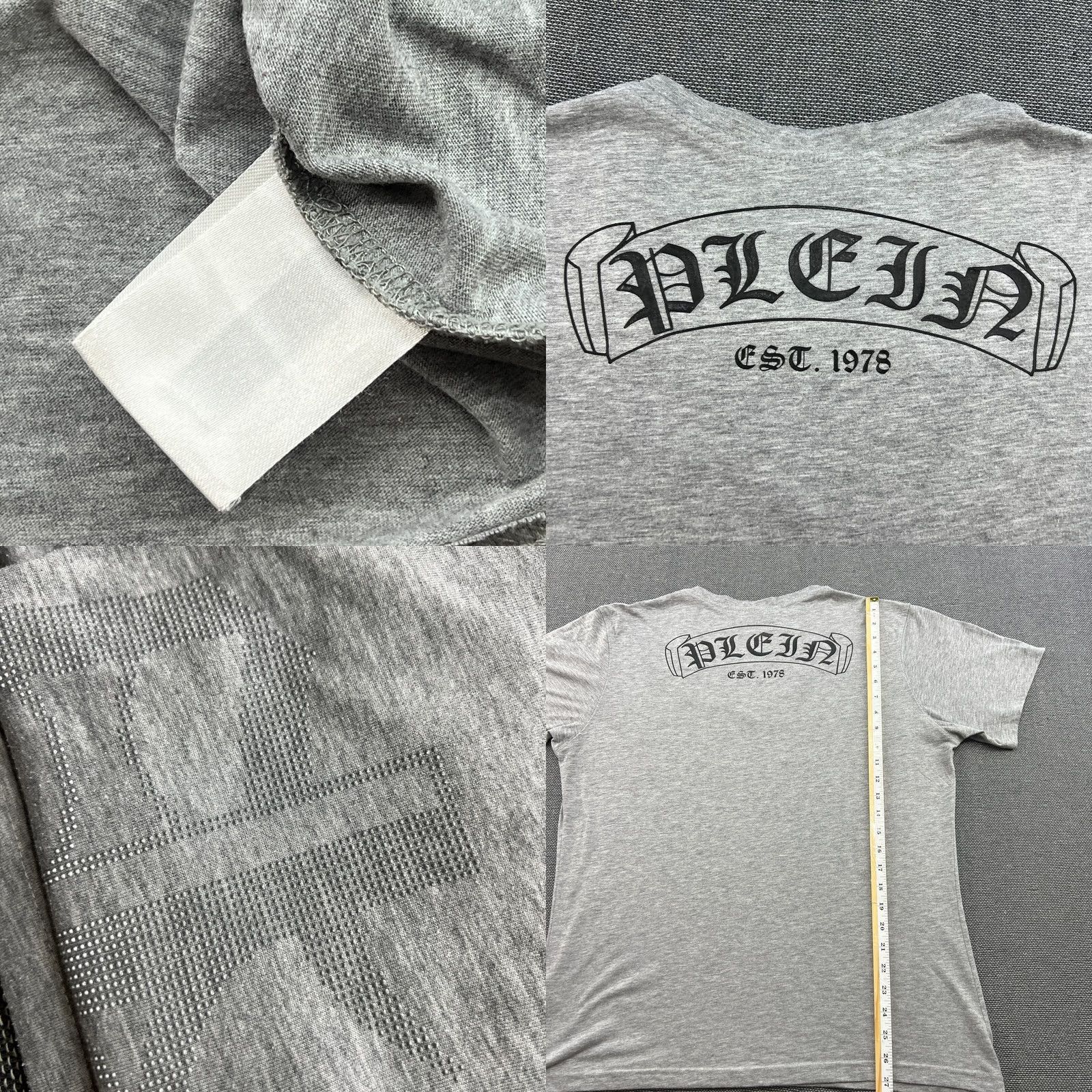 Philipp Plein Philipp Plein Shirt Mens 2XL Gray Cotton V-Neck Short Sleeve Tee Rhinestone Size US XXL / EU 58 / 5 - 8 Thumbnail