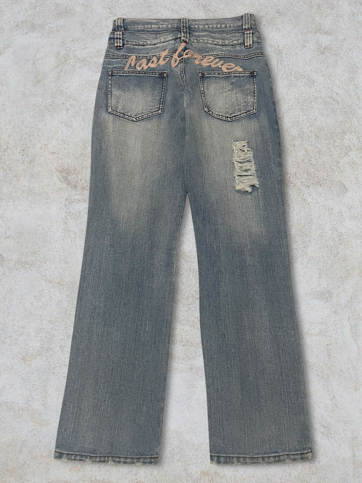 Japanese Brand Japanese Double Waist Spellout Embroidered Distressed Jeans Size 29" - 1 Thumbnail