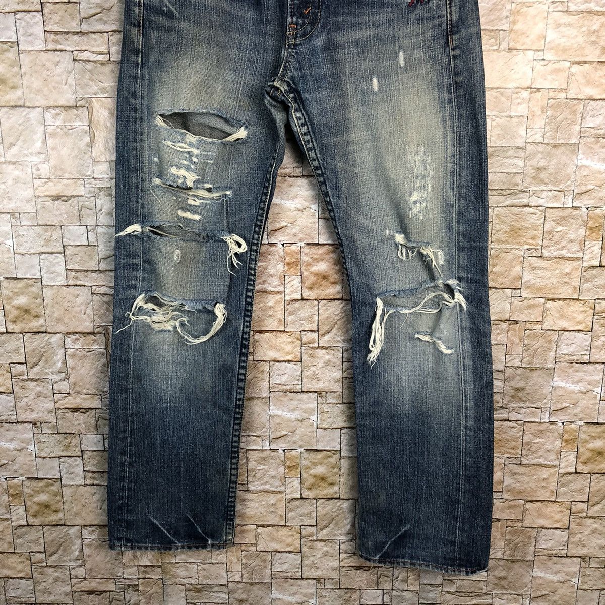Japanese Brand Olive Des Olive Jeans Blue Distressed Denim Pants #A451 Size US 32 / EU 48 - 3 Thumbnail