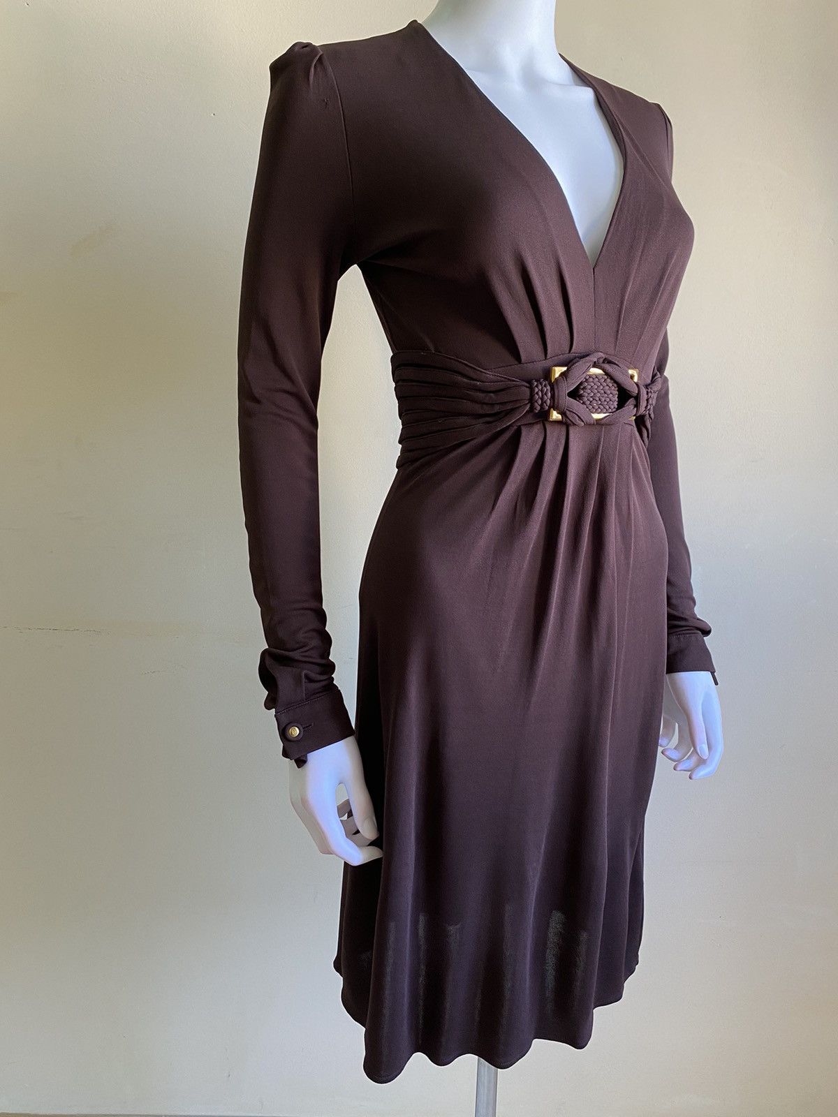 Gucci Gucci Womens Chocolate Brown V Neck Knee Length Dress Size M Size M / US 6-8 / IT 42-44 - 4 Thumbnail