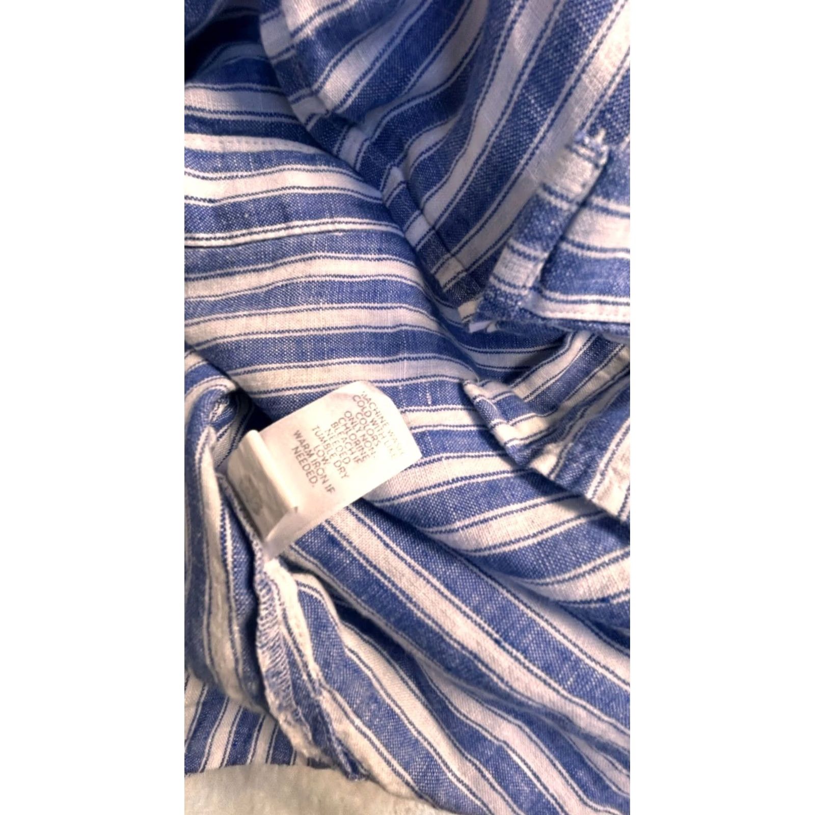 J. Jill J.Jill Love Linen Blue Striped Button-Up Shirt Small Petite Long Sleeve Womens Shirt Size S / US 4 / IT 40 - 5 Thumbnail