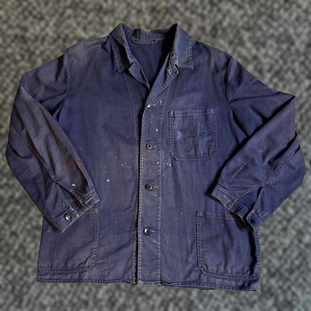 Denime VINTAGE 1950s France Denim Chore Jacket Blue Size L 50s Workwear Jacket Mens Size US L / EU 52-54 / 3 - 1 Thumbnail