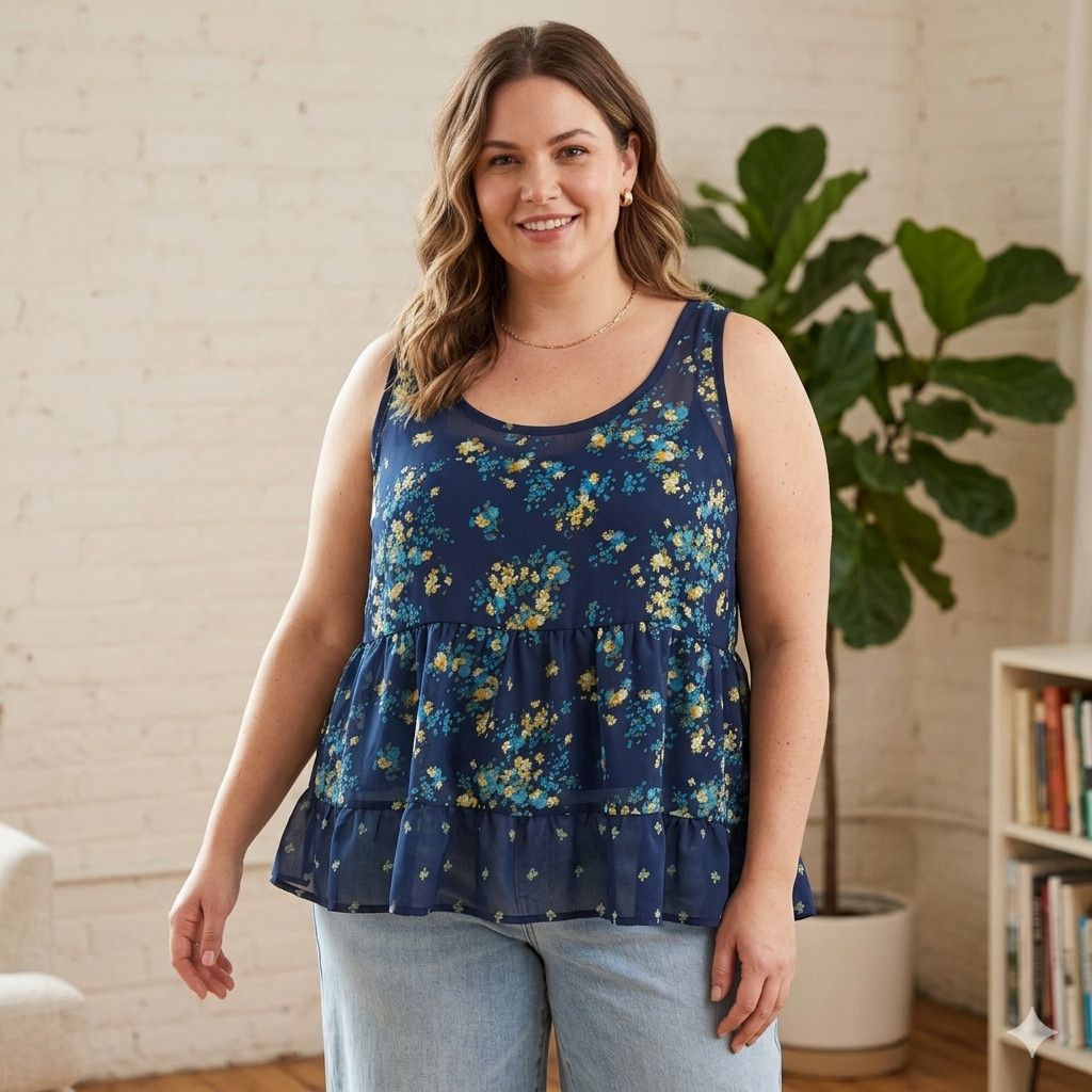Mossimo Mossimo Size XXL Top Sheer Chiffon Ruffled Ditzy Floral Size XXL / US 16-18 / IT 52-54 - 2 Thumbnail