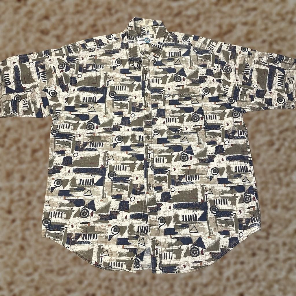 Vintage VINTAGE World Island Button-Down Shirt Adult XXL 2XL AOP Art Pocket Y2K USA Mens Size US XXL / EU 58 / 5 - 1 Thumbnail
