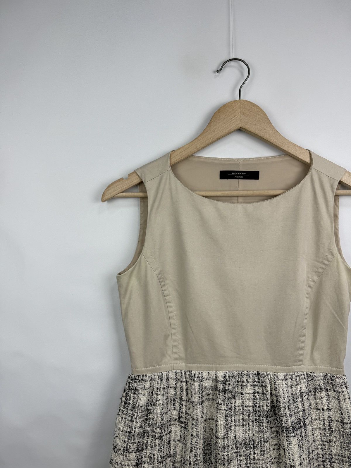 Max Mara 🇮🇹 Vintage Max Mara Weekend Beige Partial Tweed Dress Retro Size M / US 6-8 / IT 42-44 - 2 Thumbnail