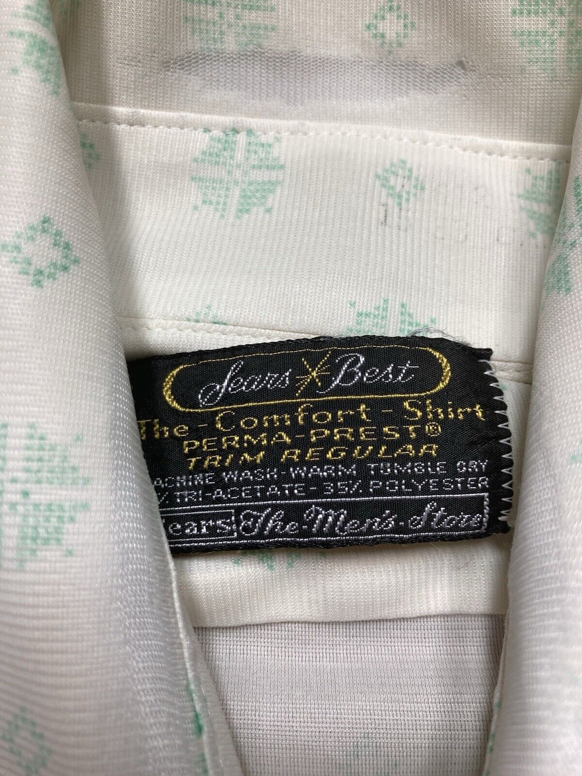 Sears × Vintage 70s button shirt lightweight poly blend geometric diamonds M Size US M / EU 48-50 / 2 - 6 Thumbnail
