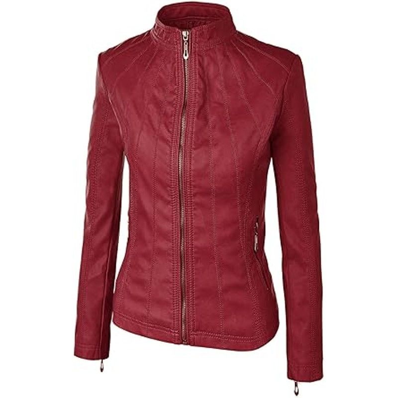 Other LL WJC877L Womens Panelled Faux Leather Moto Jacket S RED Size S / US 4 / IT 40 - 3 Thumbnail