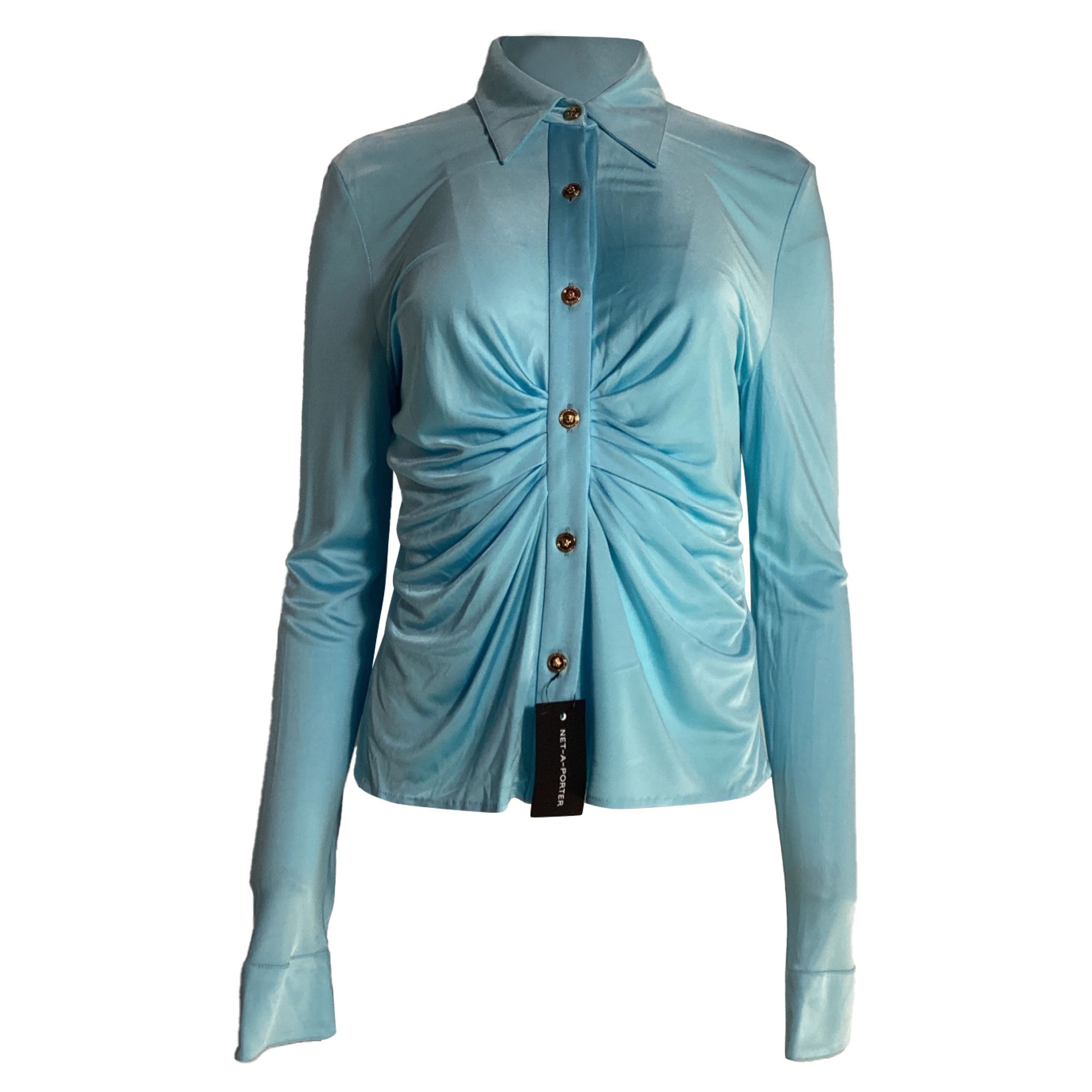 Versace Versace Ruched Buttoned Blouse in Blue Viscose Size XS / US 0-2 / IT 36-38 - 1 Thumbnail