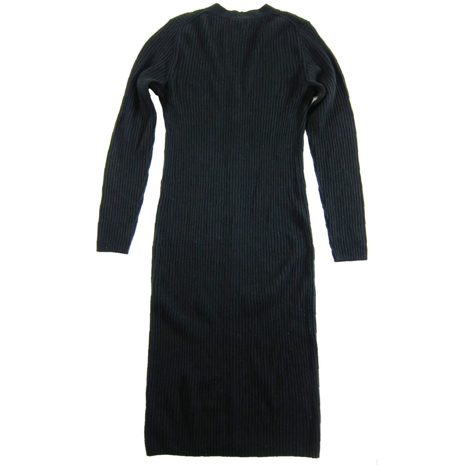 GAP Black Knit Stretch Long Sleeve V-Neck Button Maxi Sweater Dress L Tall