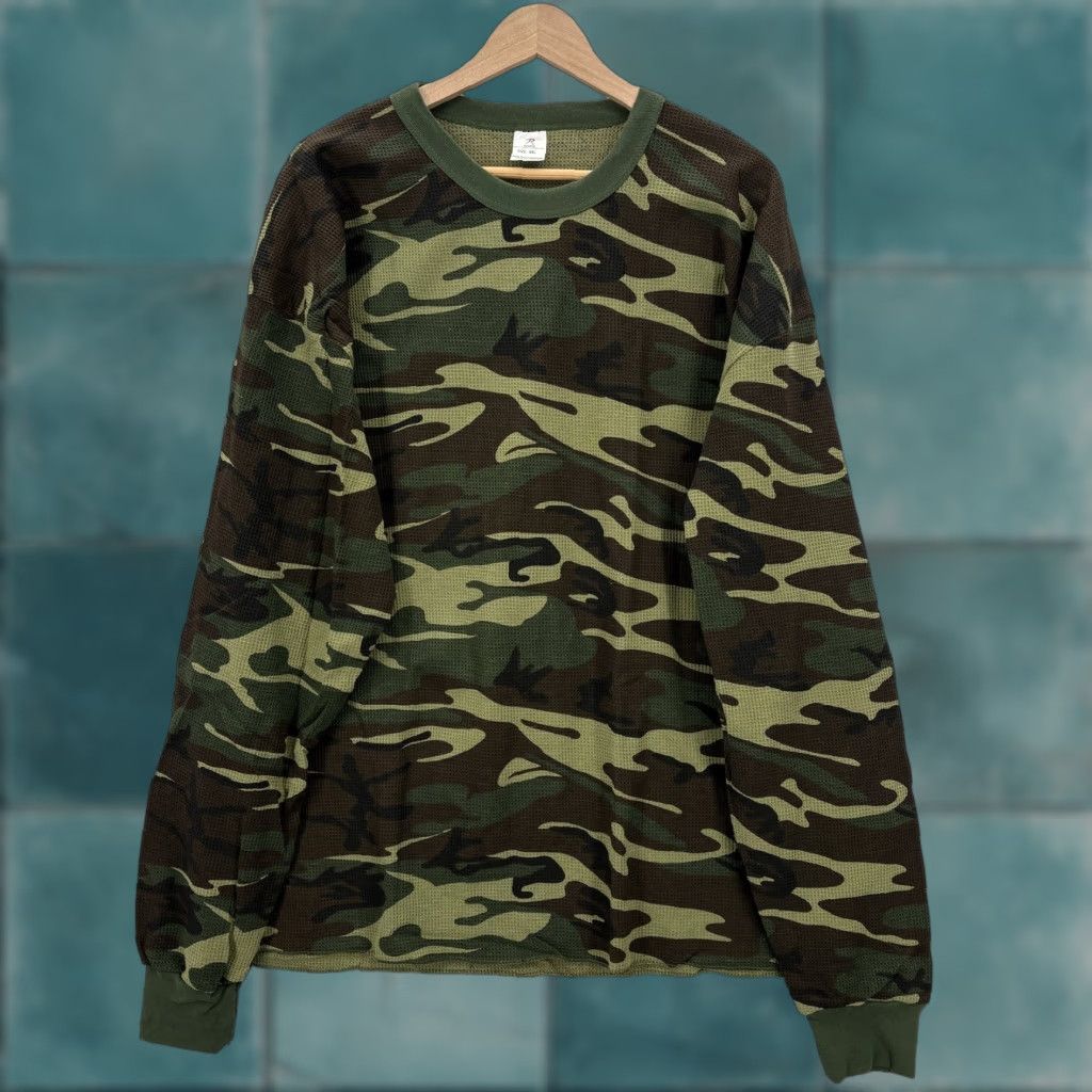 Rothco VINTAGE Rothco Shirt Mens 4XL Green Camo Thermal Long Sleeve Crew Neck Military Rugged Size US XXL / EU 58 / 5 - 1 Thumbnail