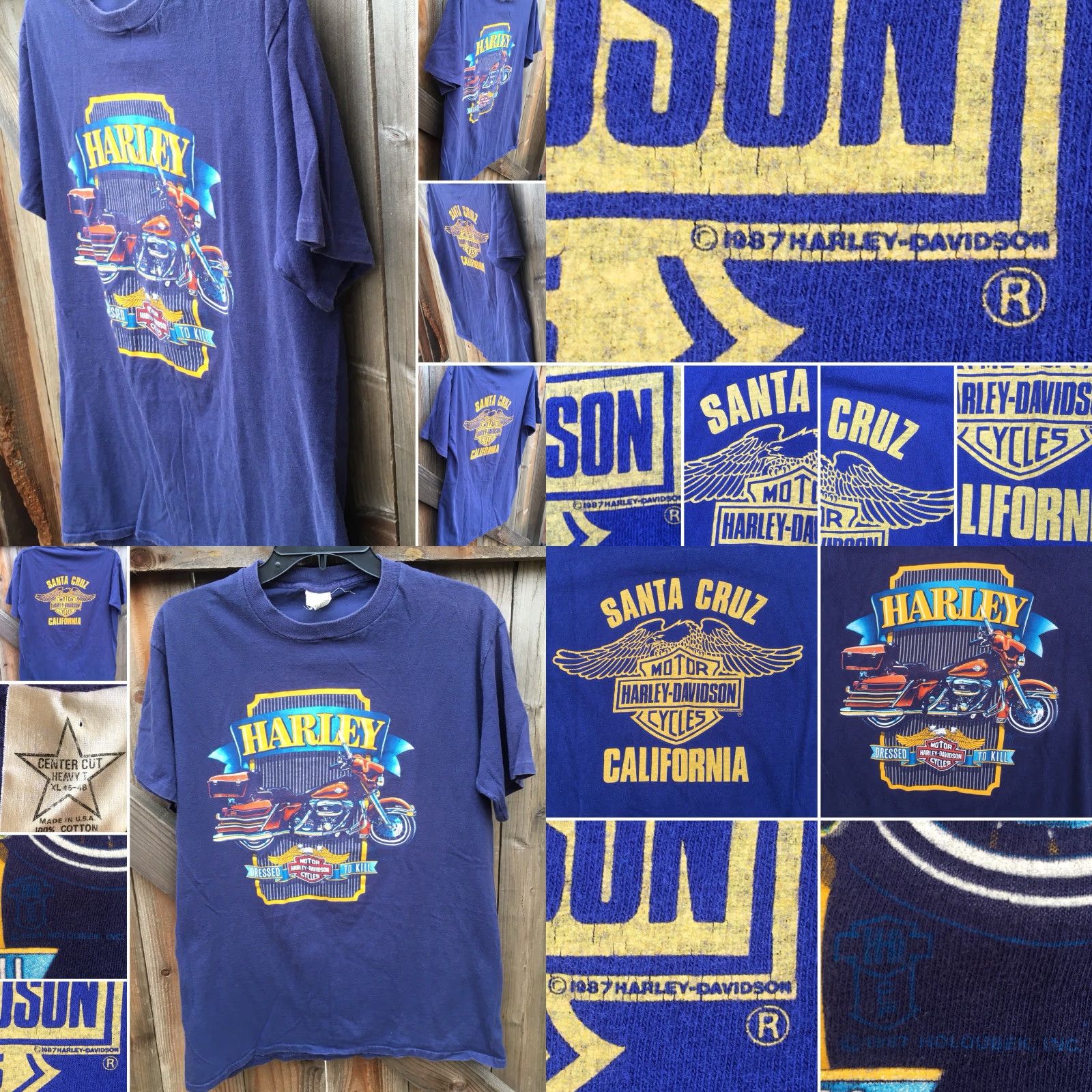 Vintage VINTAGE Harley Davidson Dressed To Kill T-Shirt XL 1987 Blue Men Santa Cruz CA Center Cut Heavy T Graphic Tee Size US XL / EU 56 / 4 - 8 Thumbnail