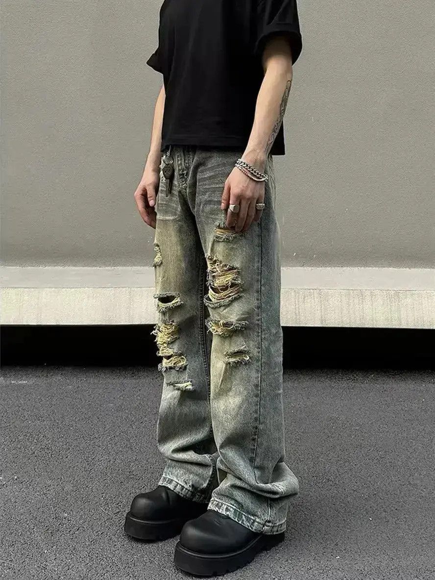 Japanese Brand Washed Ripped street hip-hop baggy hole jeans Size US 34 / EU 50 - 6 Thumbnail
