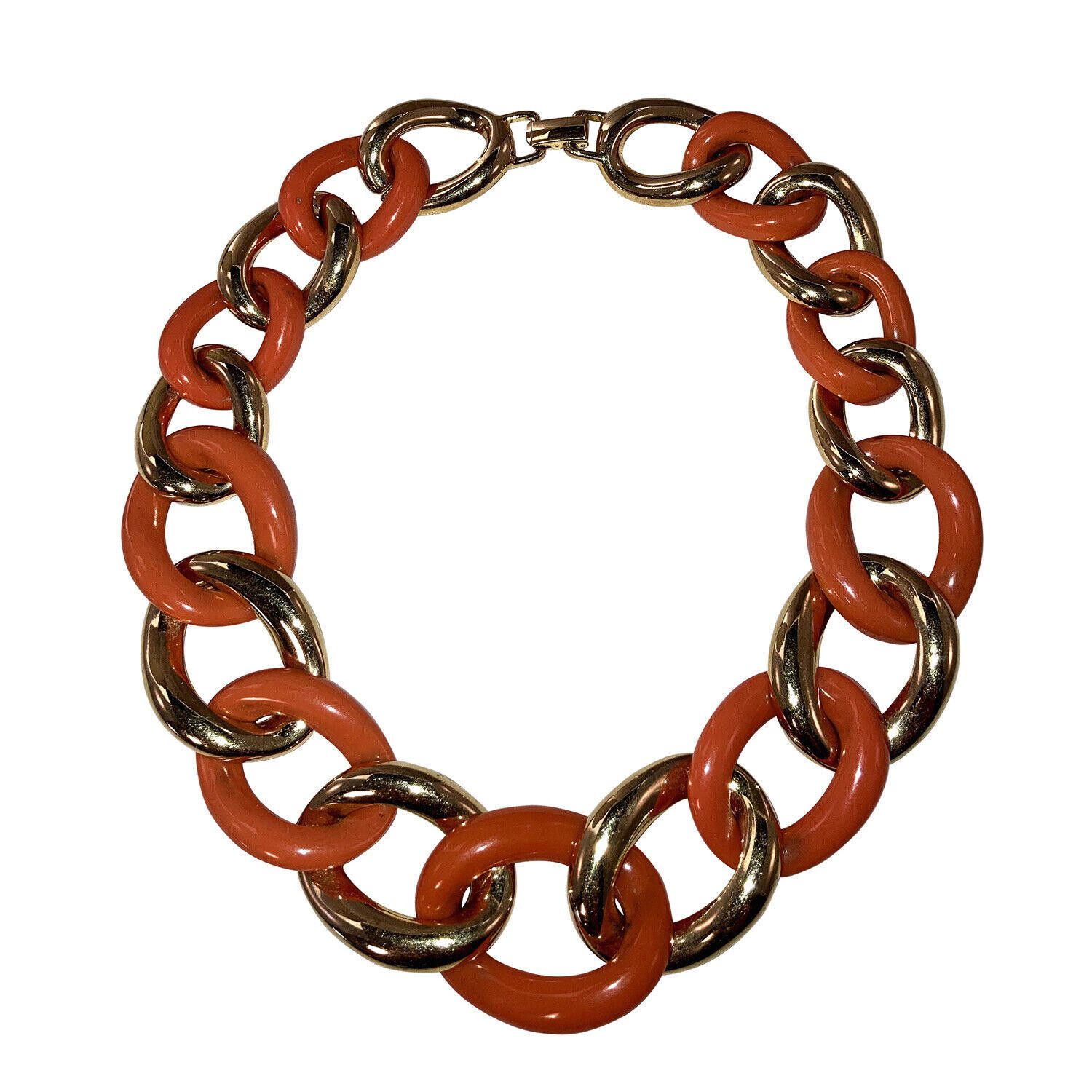 Designer Kenneth Jay Lane Simulated Coral Gold Jumbo Chain Necklace Size ONE SIZE - 1 Thumbnail