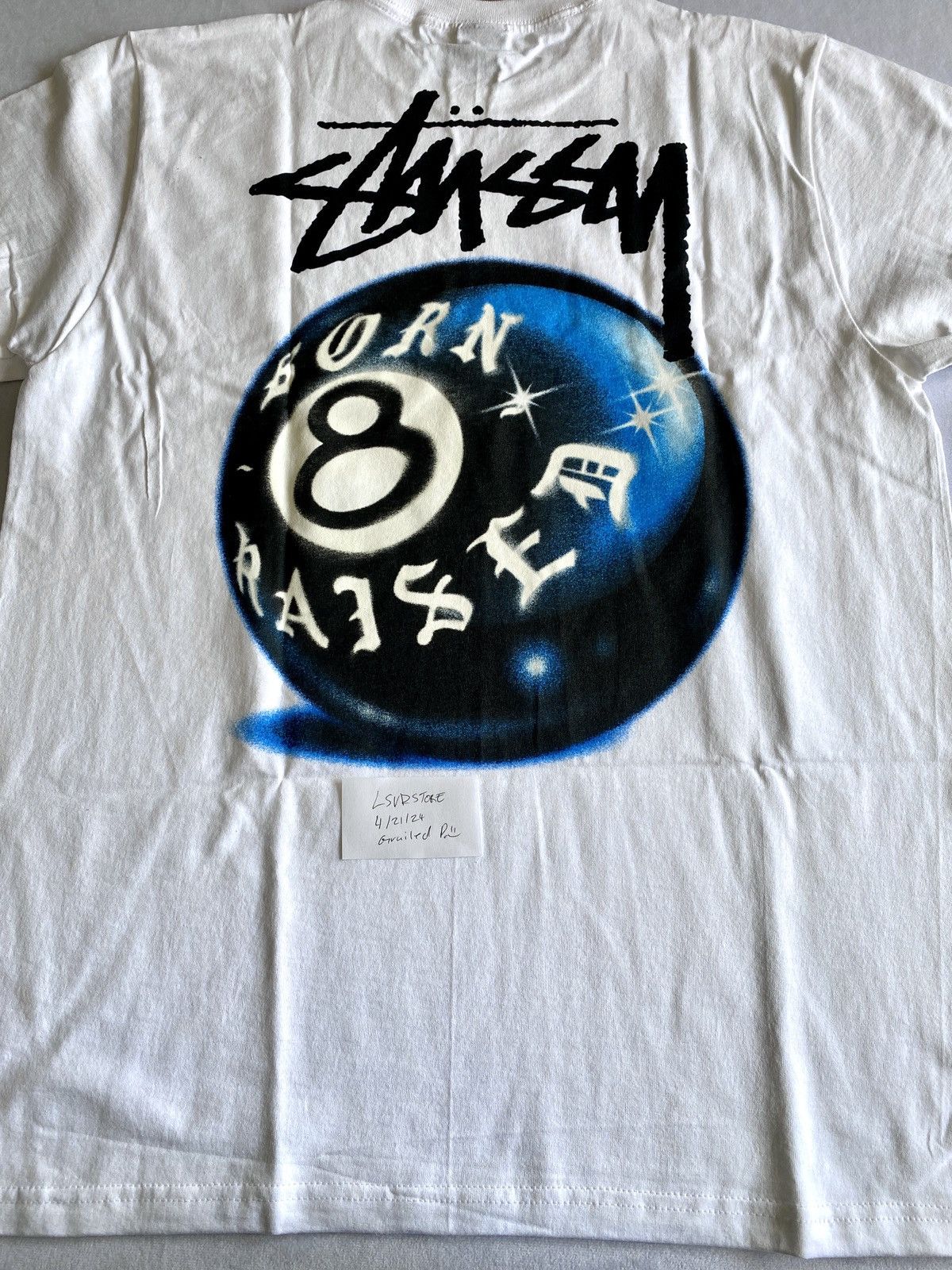 Stussy BORN X RAISED + STÜSSY 8 BALL TEE WHITE Medium - LAST ONE