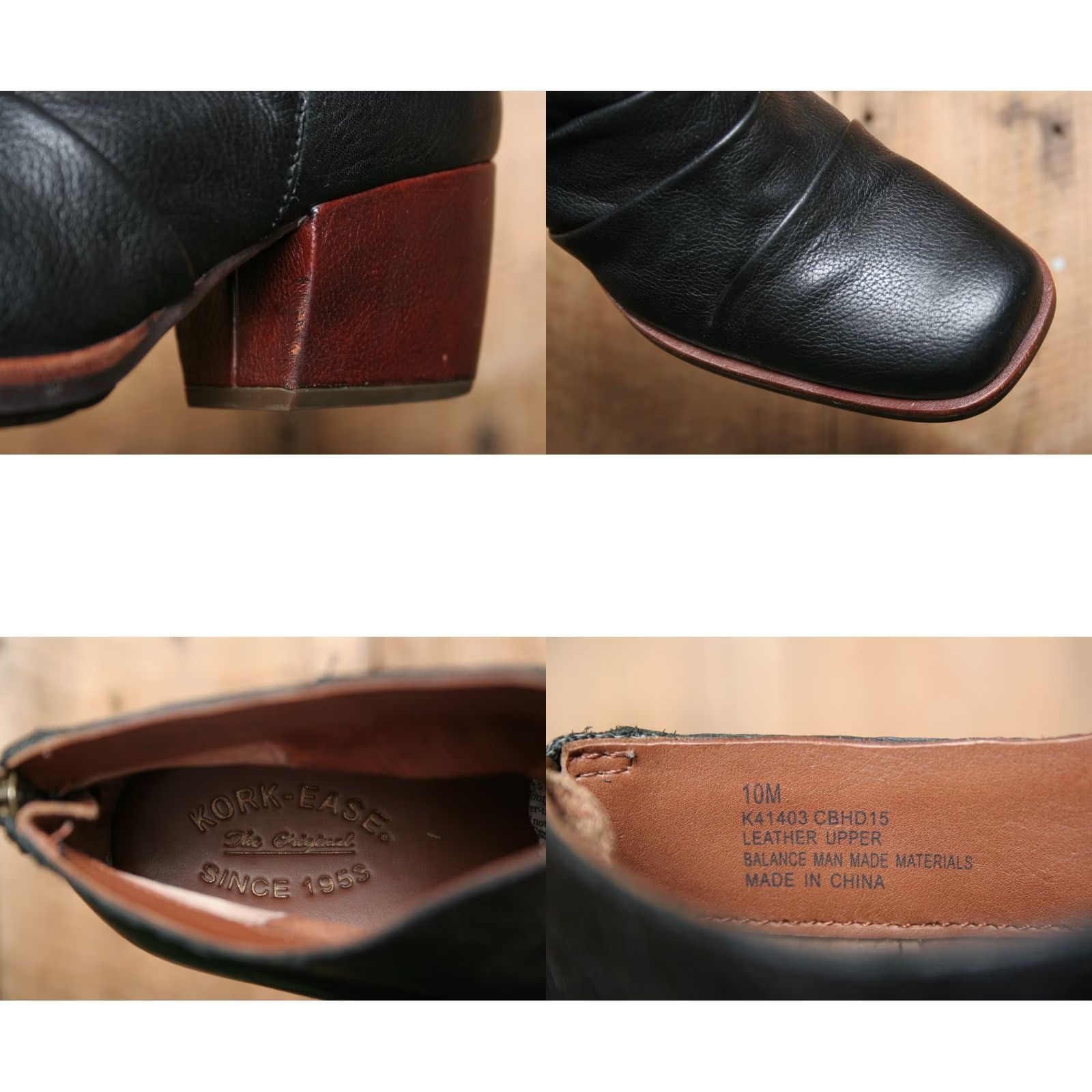 Vintage KORK-EASE Kissel Black Ruched Leather Ankle Boots w/Covered Block Heels 10M Size US 10 / IT 40 - 8 Thumbnail