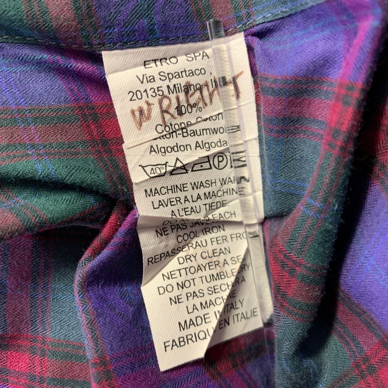 Etro ETRO XL Purple Red Green Plaid Pointed Collar LS Shirt Size US XL / EU 56 / 4 - 6 Thumbnail