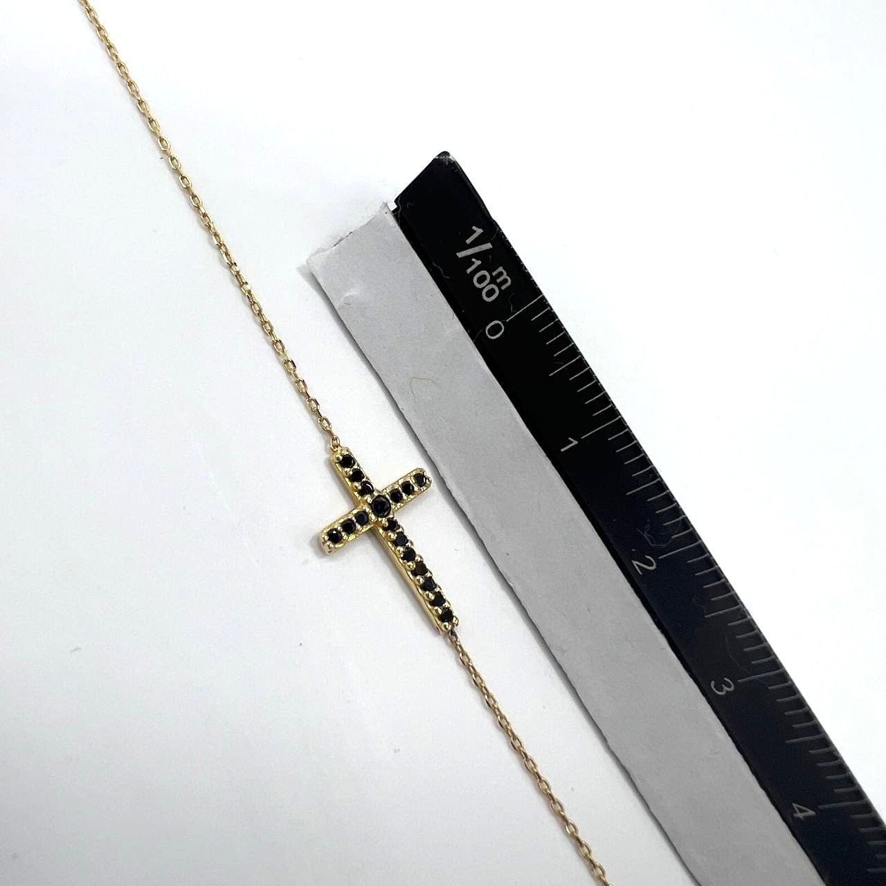 Other 14K yellow gold bracelet with black zircon cross Size ONE SIZE - 11 Thumbnail