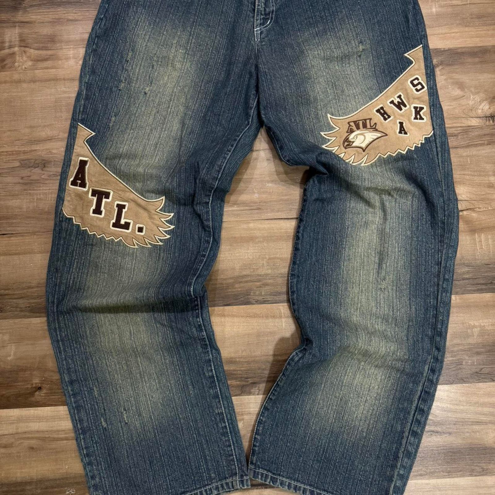 NBA Y2K vintage NBA wide leg baggy Atlanta Hawks jeans Size US 36 / EU 52 - 1 Thumbnail