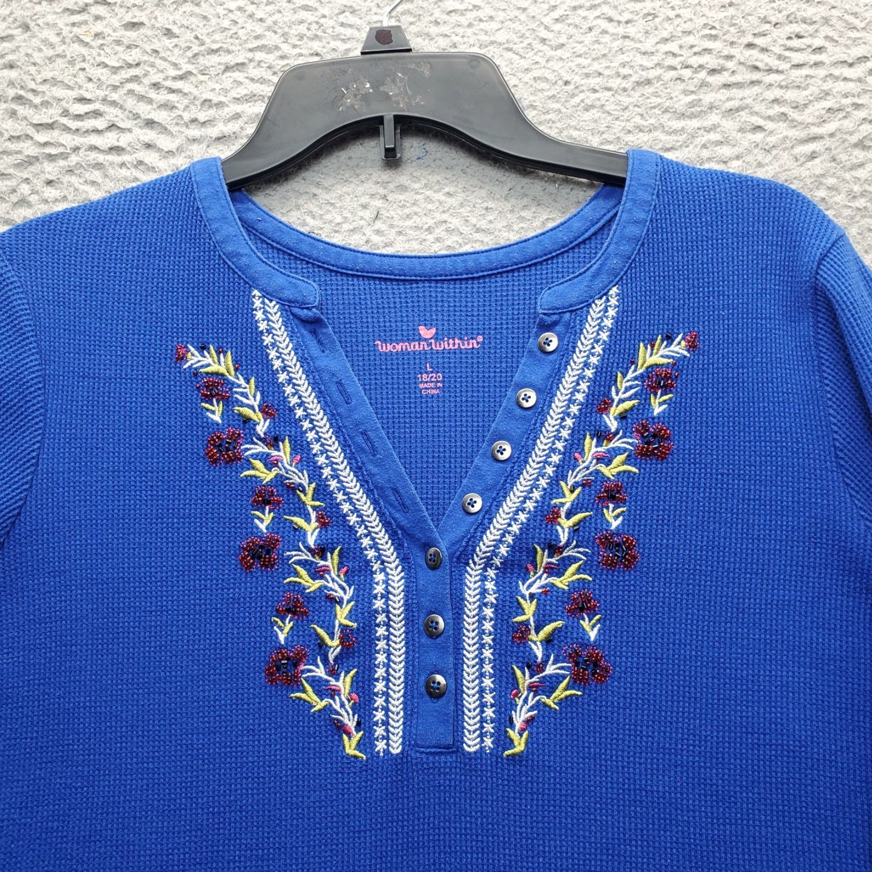 Vintage VINTAGE Woman Within Thermal Henley Shirt Womens L Blue Waffle Knit Beaded Embroidered Size L / US 10 / IT 46 - 7 Thumbnail