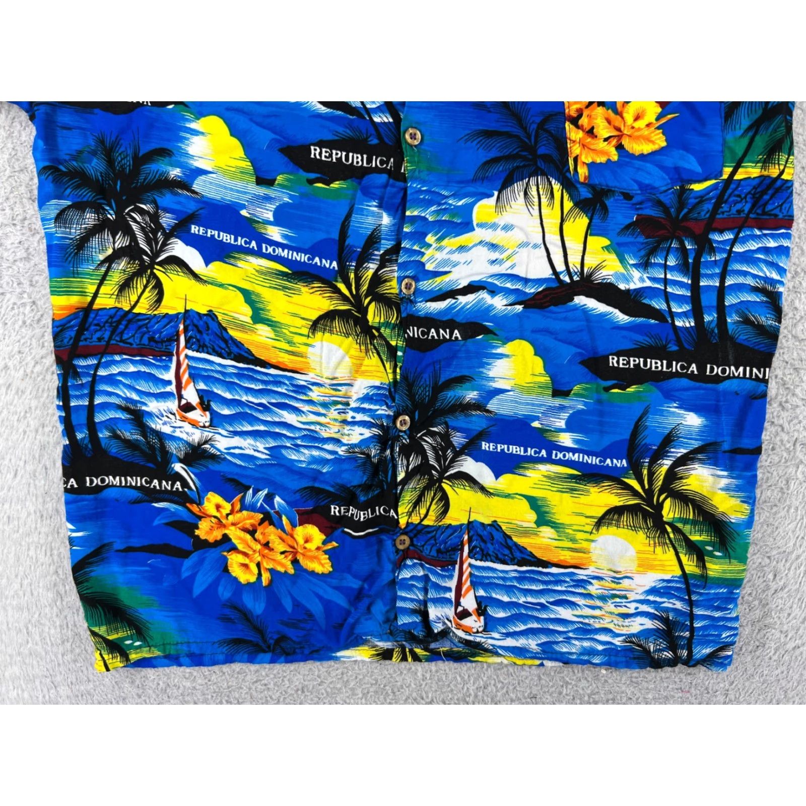 Vintage Haniel Shirt Mens Medium Blue Floral Palm Hawaiian Style Dominican Republic Size US M / EU 48-50 / 2 - 7 Thumbnail