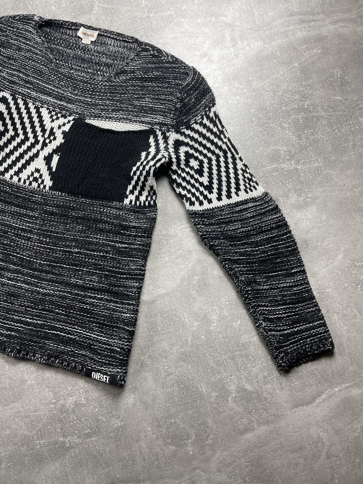 Diesel Diesel Knit Wool Sweater Geometric Pattern Black White Size US L / EU 52-54 / 3 - 4 Thumbnail