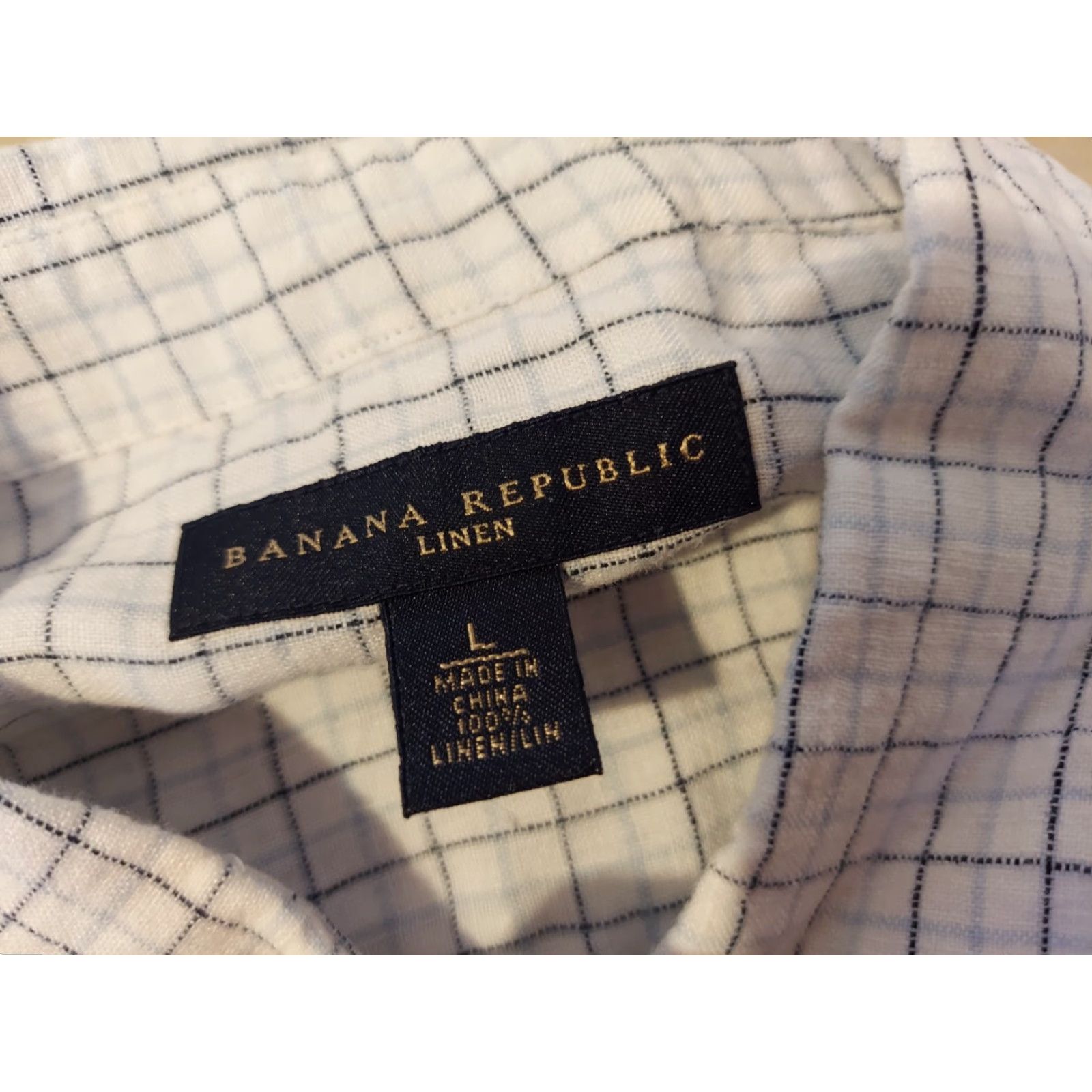 Banana Republic Banana Republic Shirt L White Linen Button-Up Short Sleeve Mens Shirt Size 42R - 3 Thumbnail
