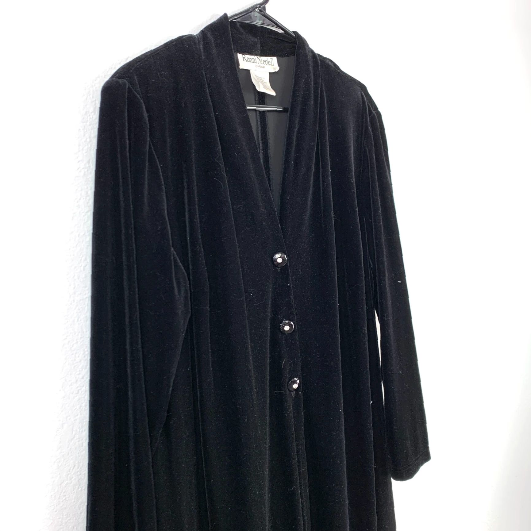 Velvet Ronni Nicole II by Ouida Velvet Button Dress Duster Vintage Black Maxi 1X Goth 1990s Size XL / US 12-14 / IT 48-50 - 2 Thumbnail