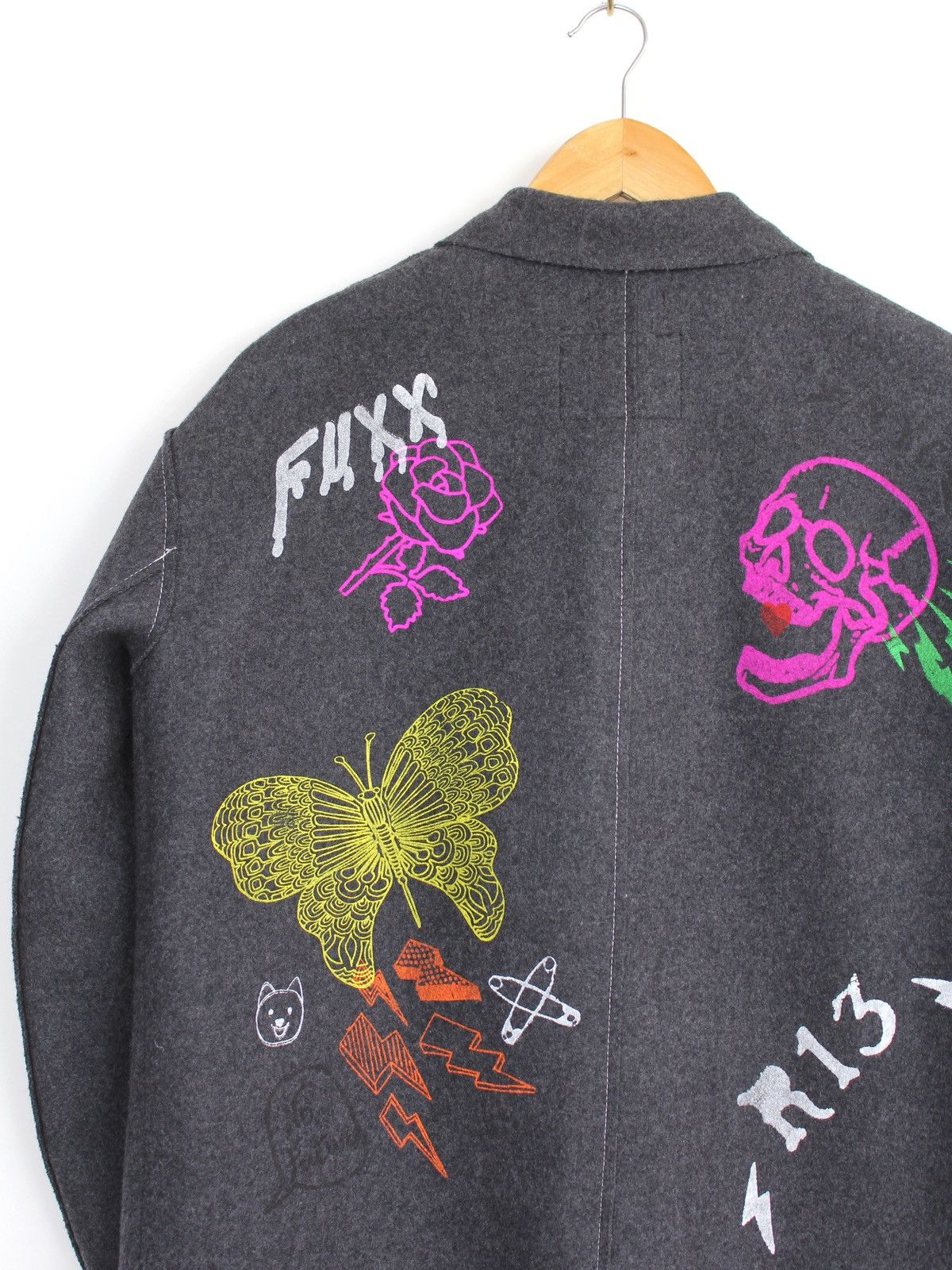R13 R13 Grey Graffiti Wool Blend Overcoat Size XS / US 0-2 / IT 36-38 - 5 Thumbnail