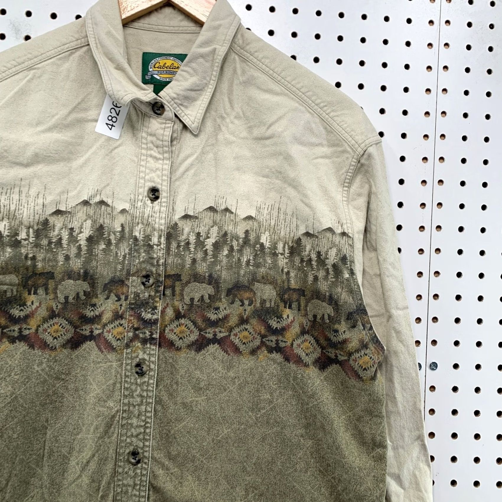 Vintage Cabela's Button Down Shirt Womens Large Beige Aztex Nature Long Sleeve Shirt womens L Beige Aztec Nature Button-Up Men/Women Not specified Size L / US 10 / IT 46 - 7 Thumbnail