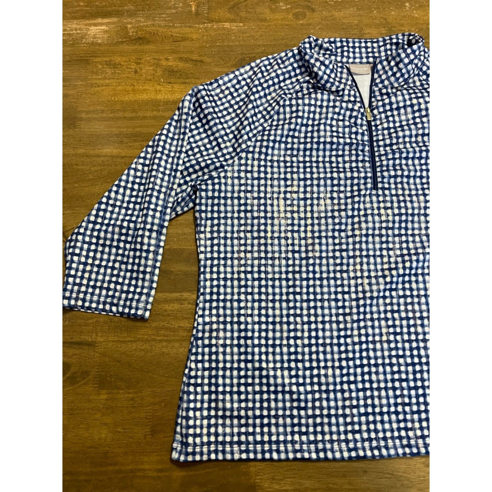 Vintage Chico's Shirt, Women, Long Sleeve, 1/4 Zip Up, Sparkle, Blue White, Size 12, Casual Travel, Men's? Wait. Size XL / US 12-14 / IT 48-50 - 3 Thumbnail