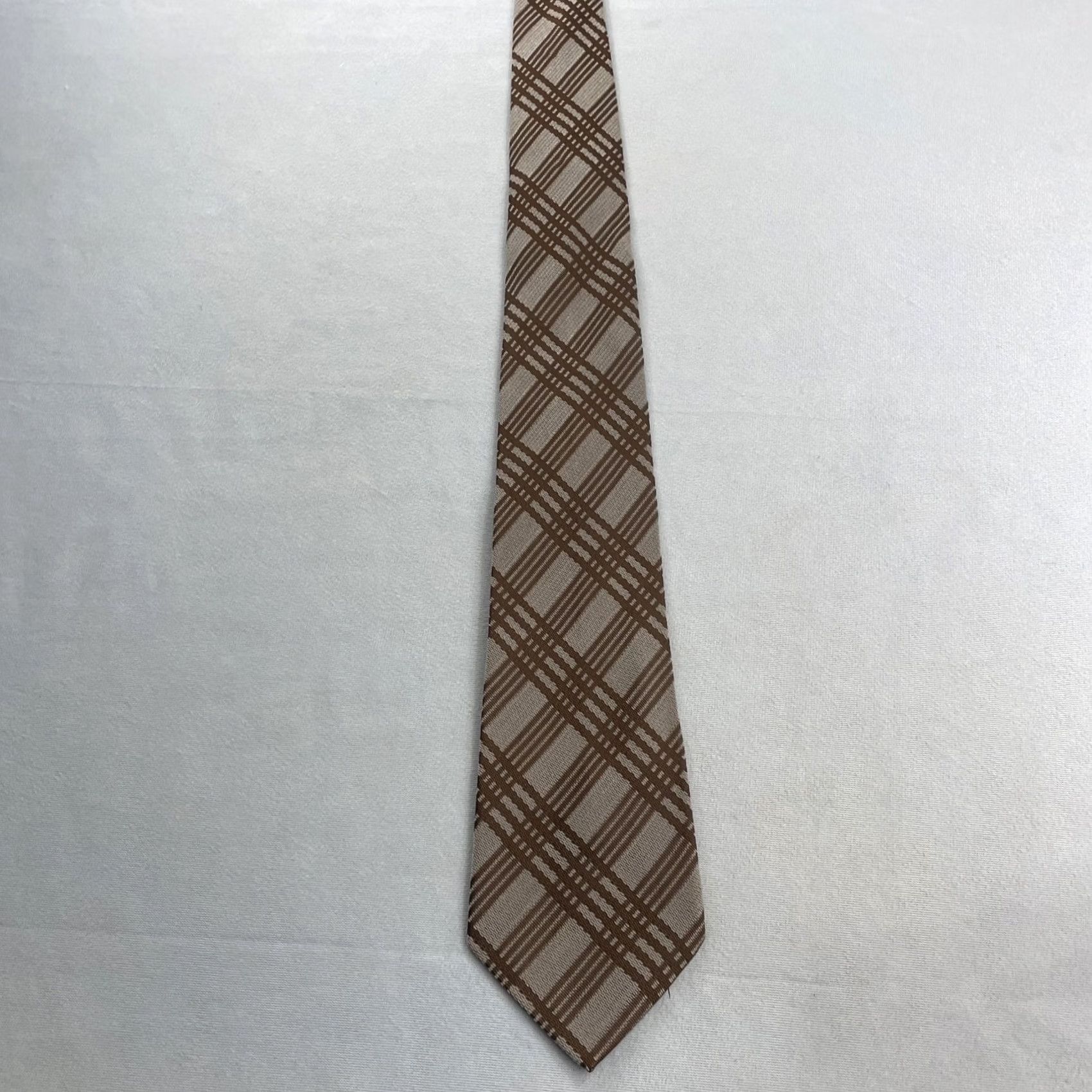 MCM vtg 1970s Woven Tie Textured Silver Gray Brown Cyber Plaid MCM Cowboy 3.5x58" Capsule Necktie Size ONE SIZE - 4 Thumbnail
