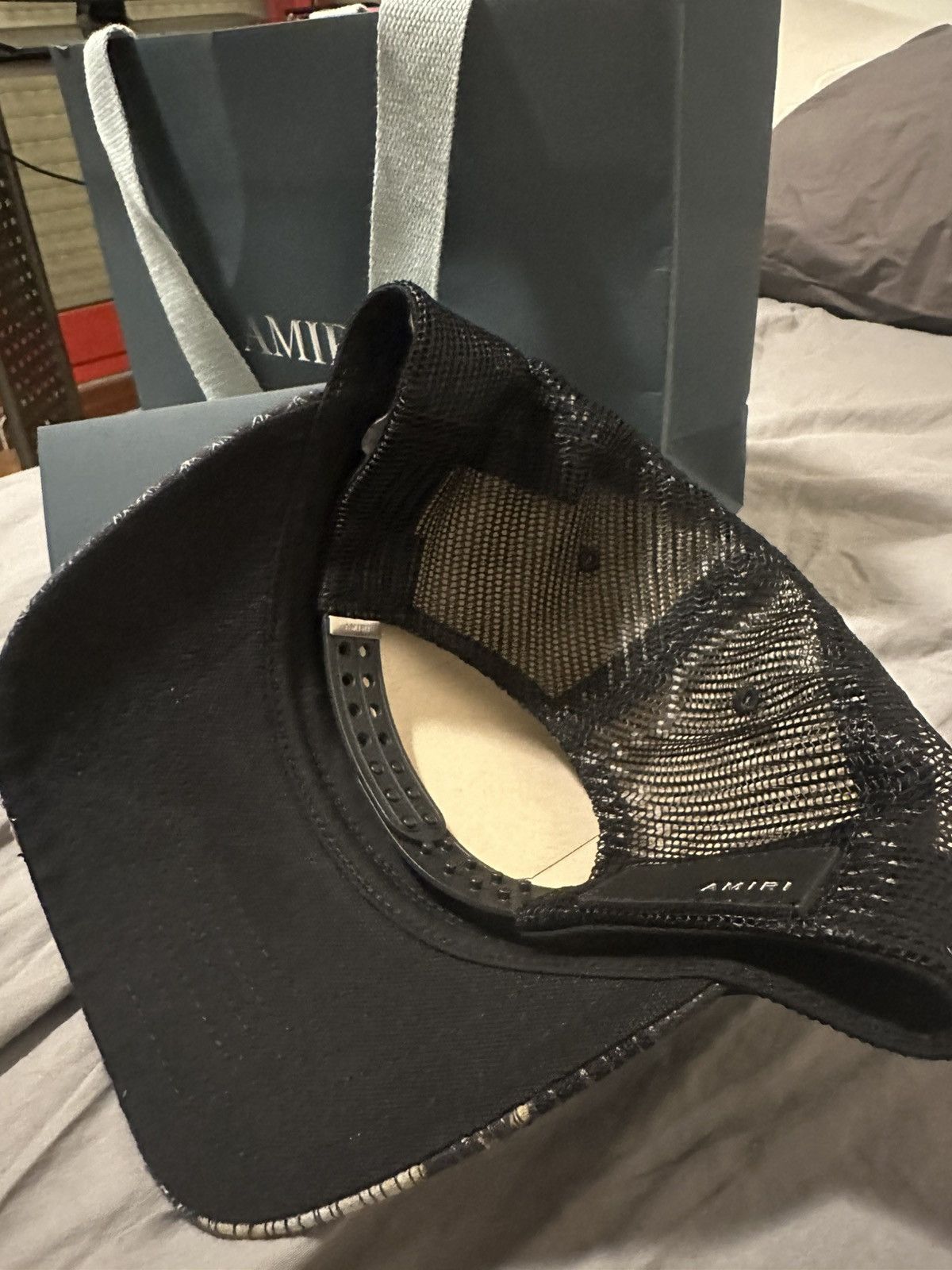 Amiri AMIRI Bandana Repair Trucker Hat - Black/Aged. Size ONE SIZE - 7 Thumbnail